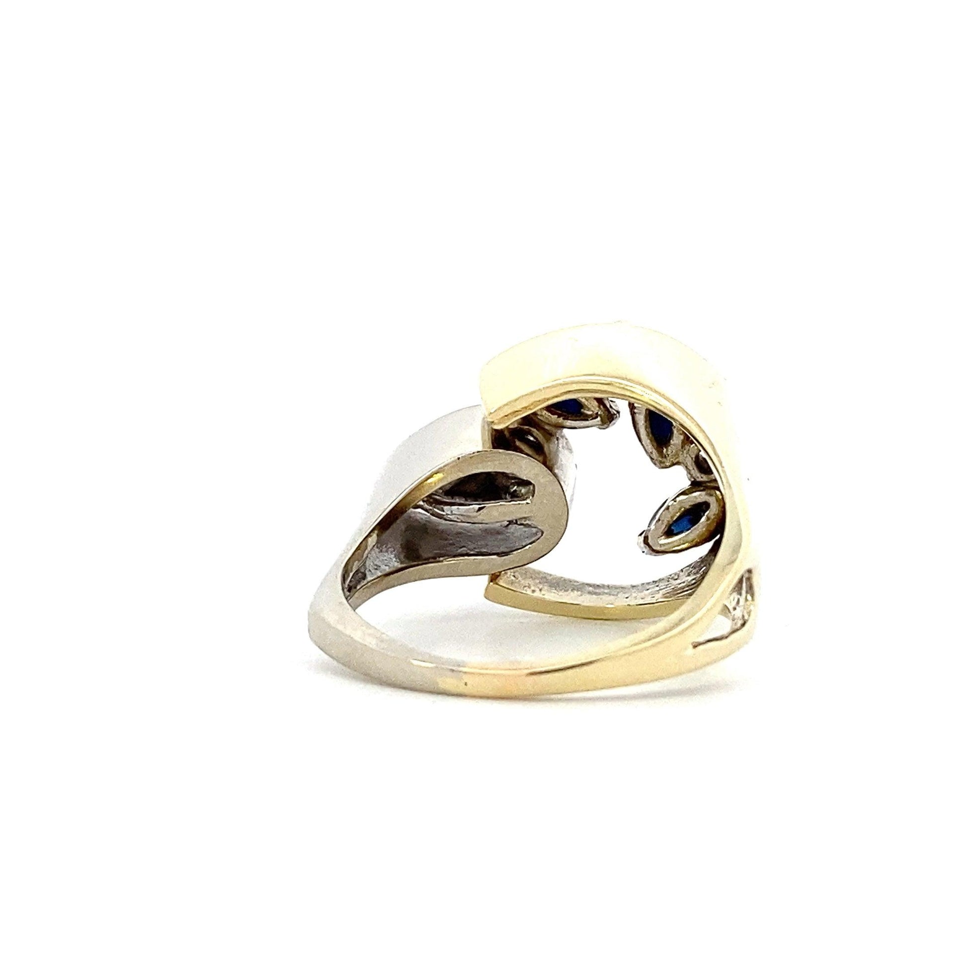 14K Yellow & White Gold Sapphire Diamond Ring - 0.26ct - ipawnishop.com
