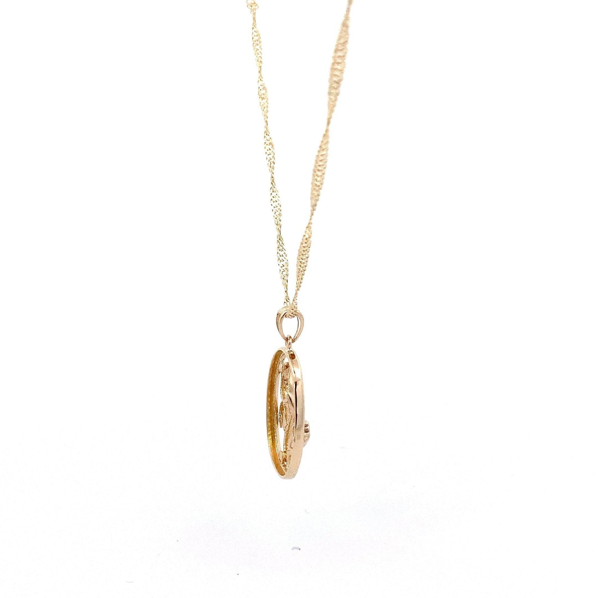 14K Yellow Gold 24x17MM Oval Flower Pendant & 20" 1.8MM Singapore Chain - ipawnishop.com