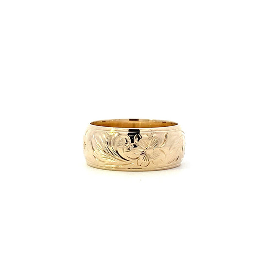 14K Yellow Gold 7.8MM Flower Band Ring - ipawnishop.com