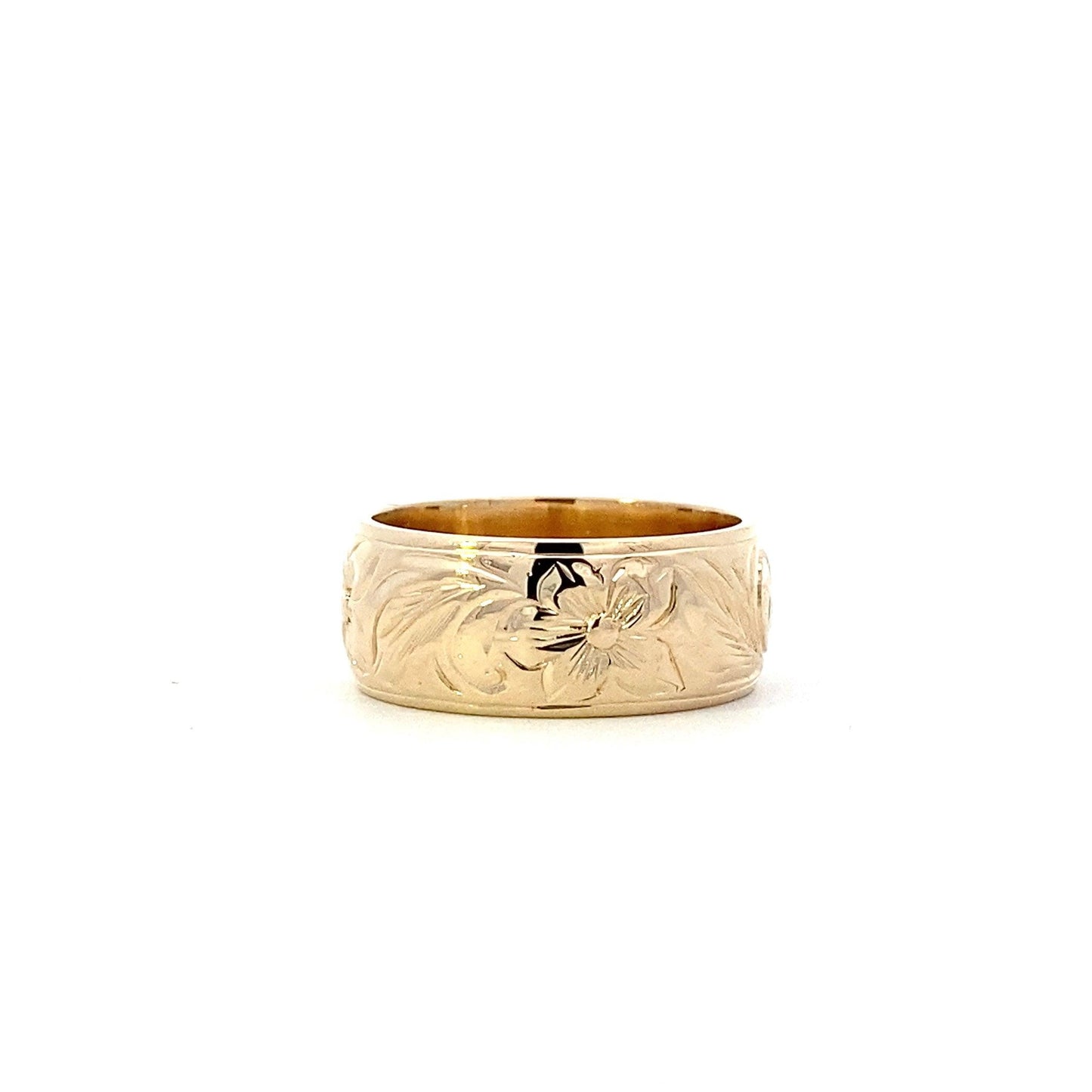 14K Yellow Gold 7.8MM Flower Band Ring - ipawnishop.com
