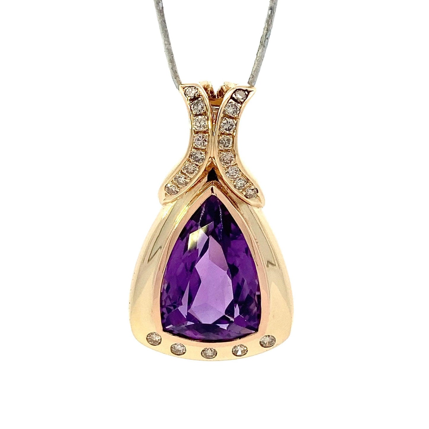 14K Yellow Gold Amethyst & Diamond Pendant - 0.46ct - ipawnishop.com