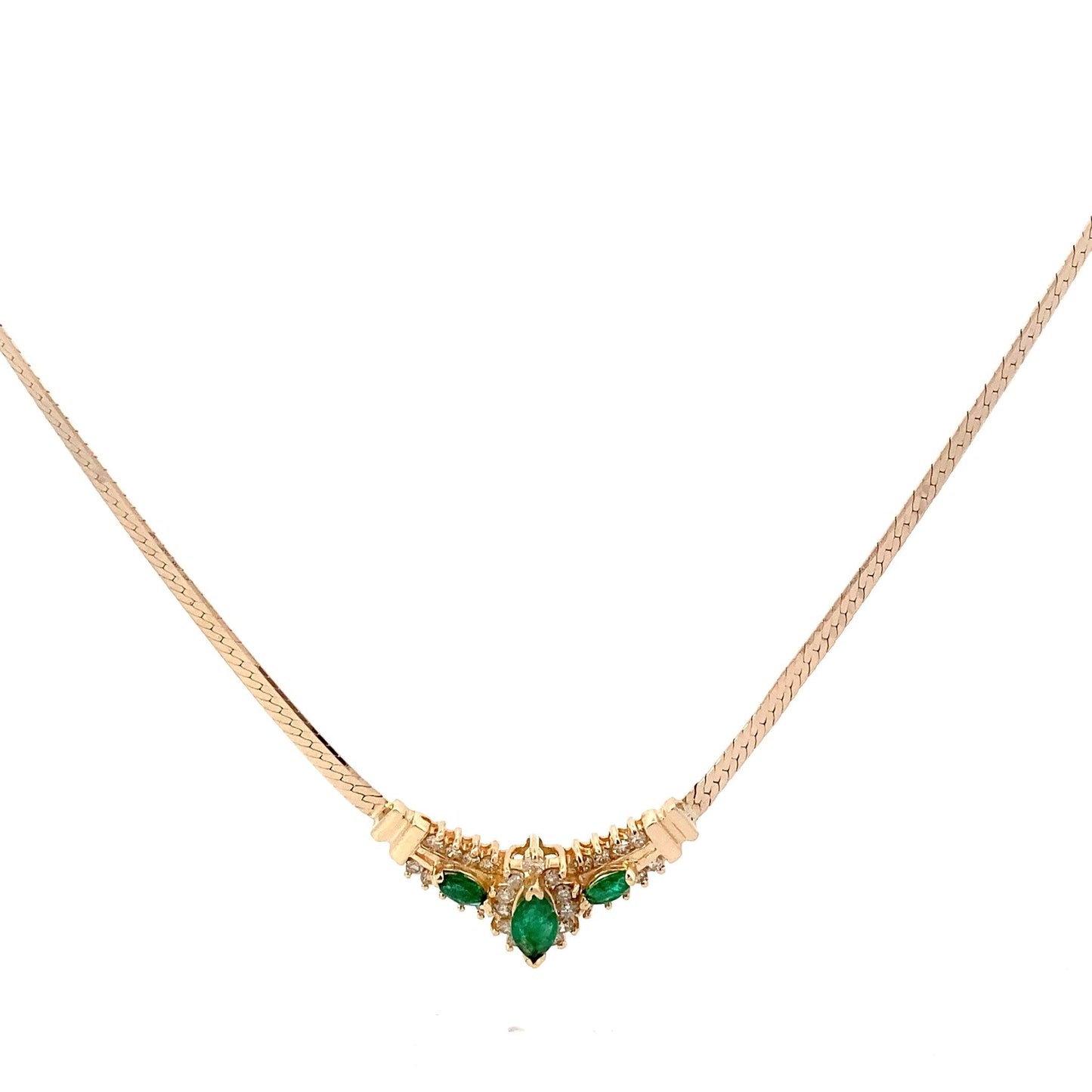 14K Yellow Gold & Emerald Diamond Herringbone Necklace - 0.57ct - ipawnishop.com