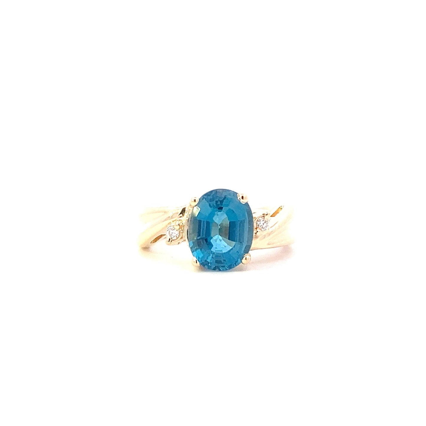 14K Oro Amarillo y Londres Topacio Azul Anillo de Diamantes de la Mujer - 0.05ct - ipawnishop.com