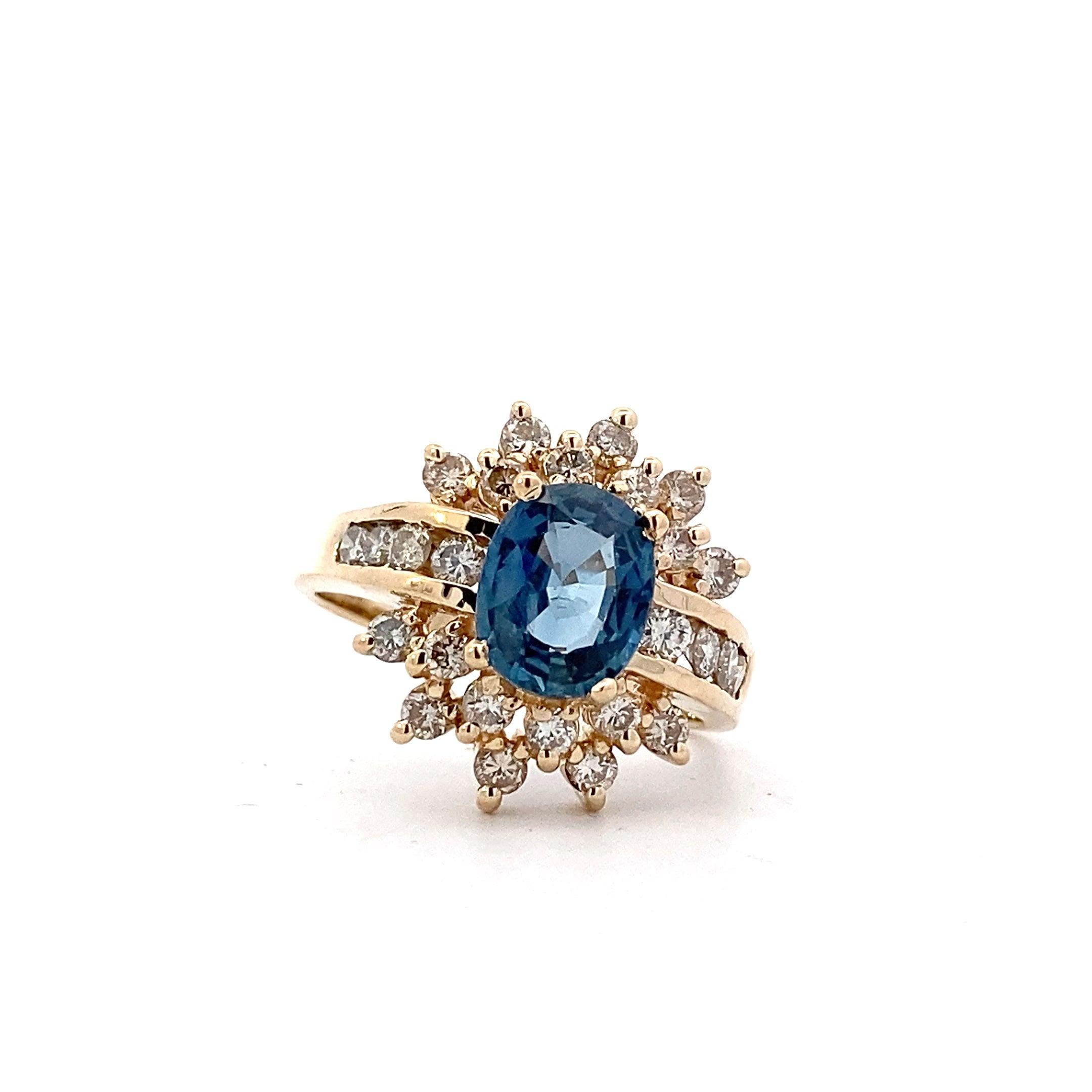 14K Yellow Gold & Natural Ceylon Blue Sapphire Women's Diamond Ring - 1.24ct - ipawnishop.com