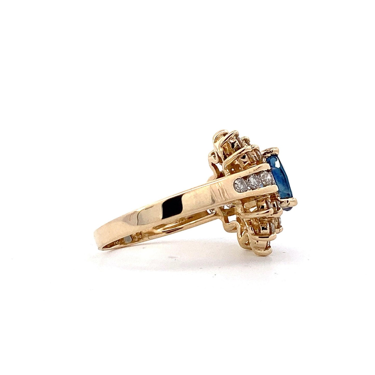 14K Yellow Gold & Natural Ceylon Blue Sapphire Women's Diamond Ring - 1.24ct - ipawnishop.com