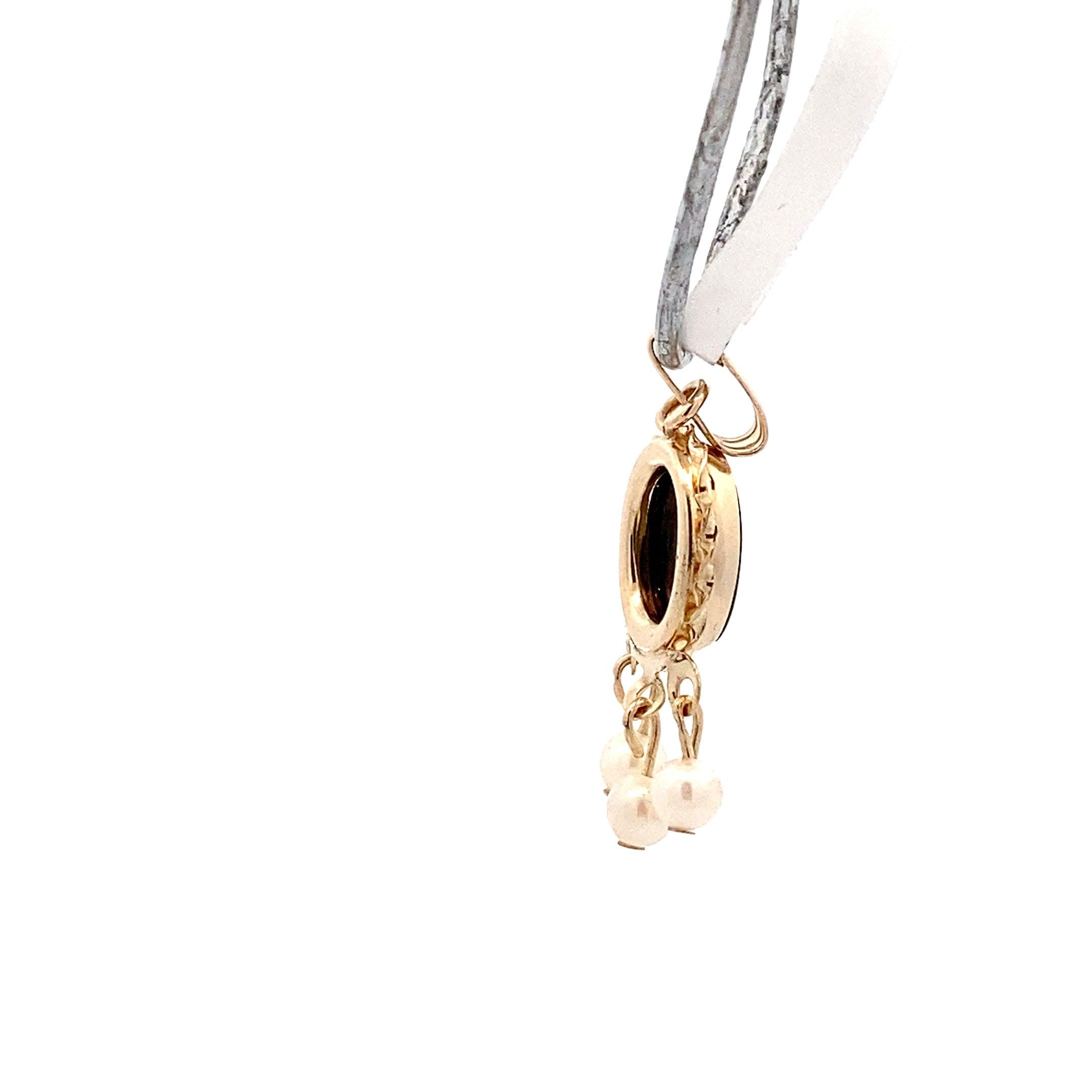 14K Yellow Gold Black Onyx Dangle Earring & Pendant Set - ipawnishop.com