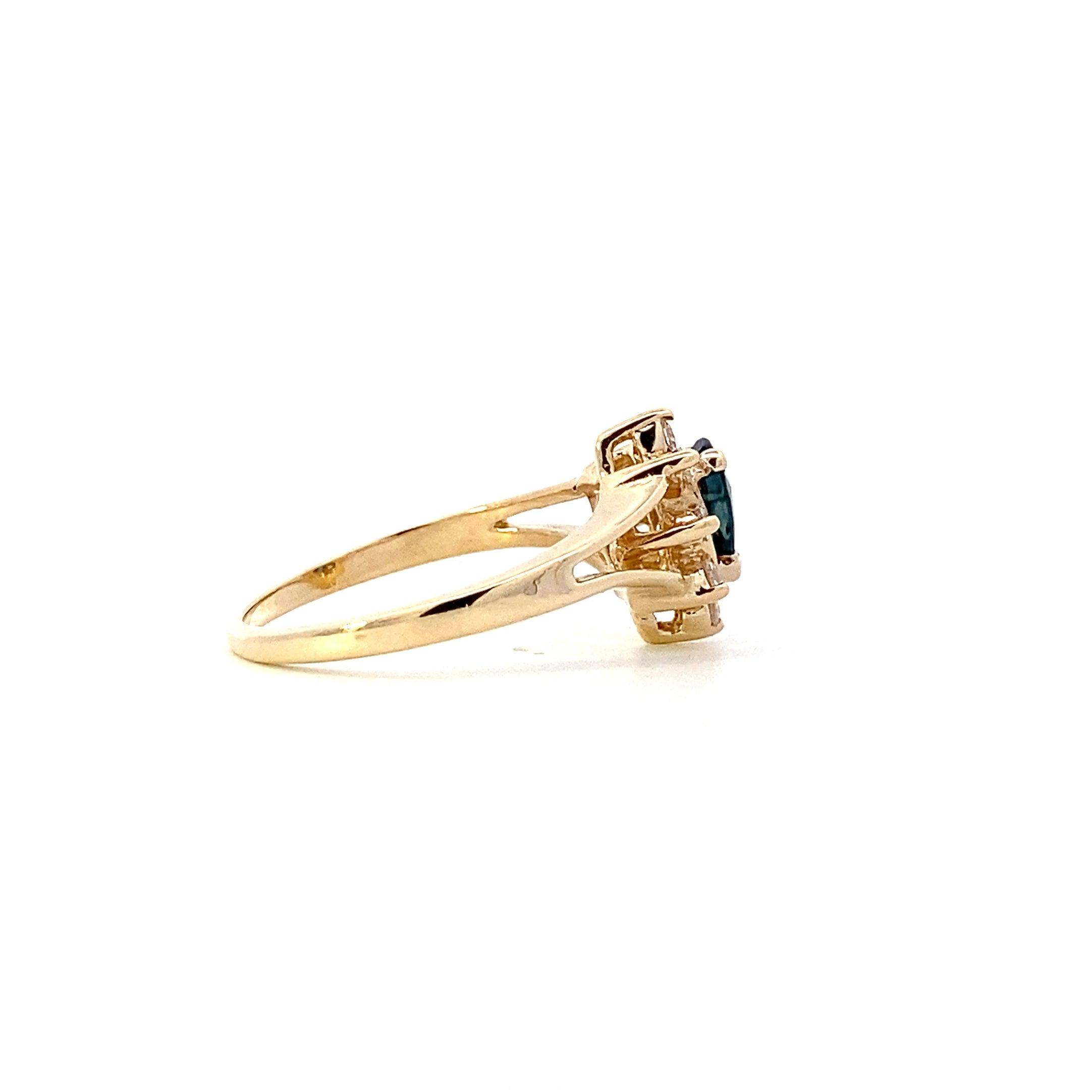 14K Yellow Gold Blue Sapphire Women's Diamond Ring - 0.16ct - ipawnishop.com
