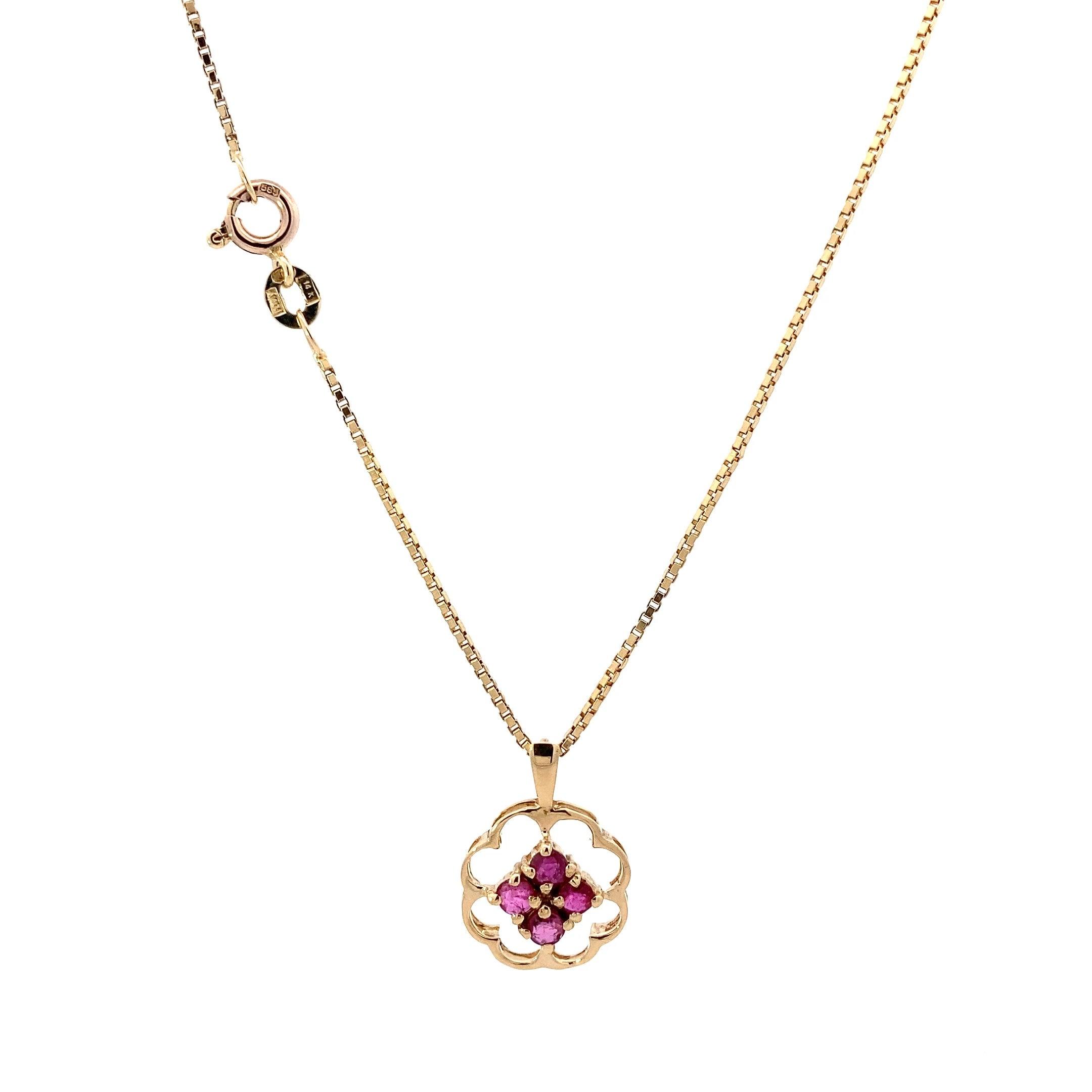 14K Yellow Gold Cut Out Heart Ruby Pendant & Box Chain Set - ipawnishop.com