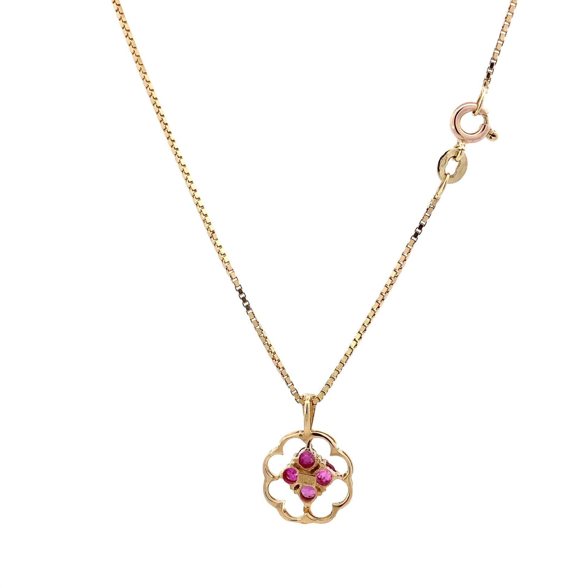 14K Yellow Gold Cut Out Heart Ruby Pendant & Box Chain Set - ipawnishop.com