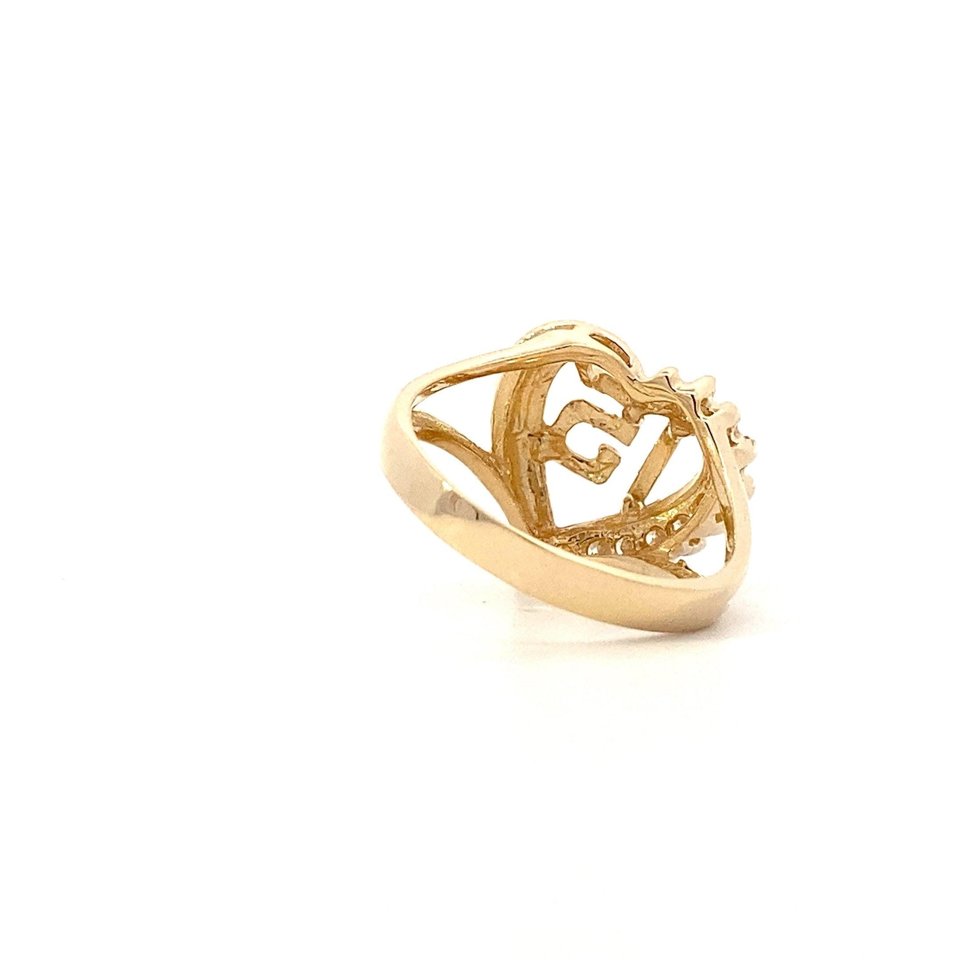 14K Yellow Gold CZ "15" Heart Ring - ipawnishop.com