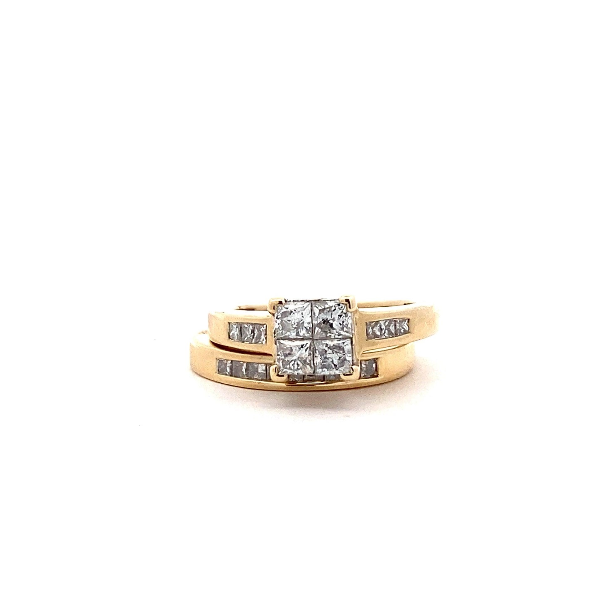 14K Yellow Gold Diamond Engagement & Wedding Ring Set - 0.97ct - ipawnishop.com