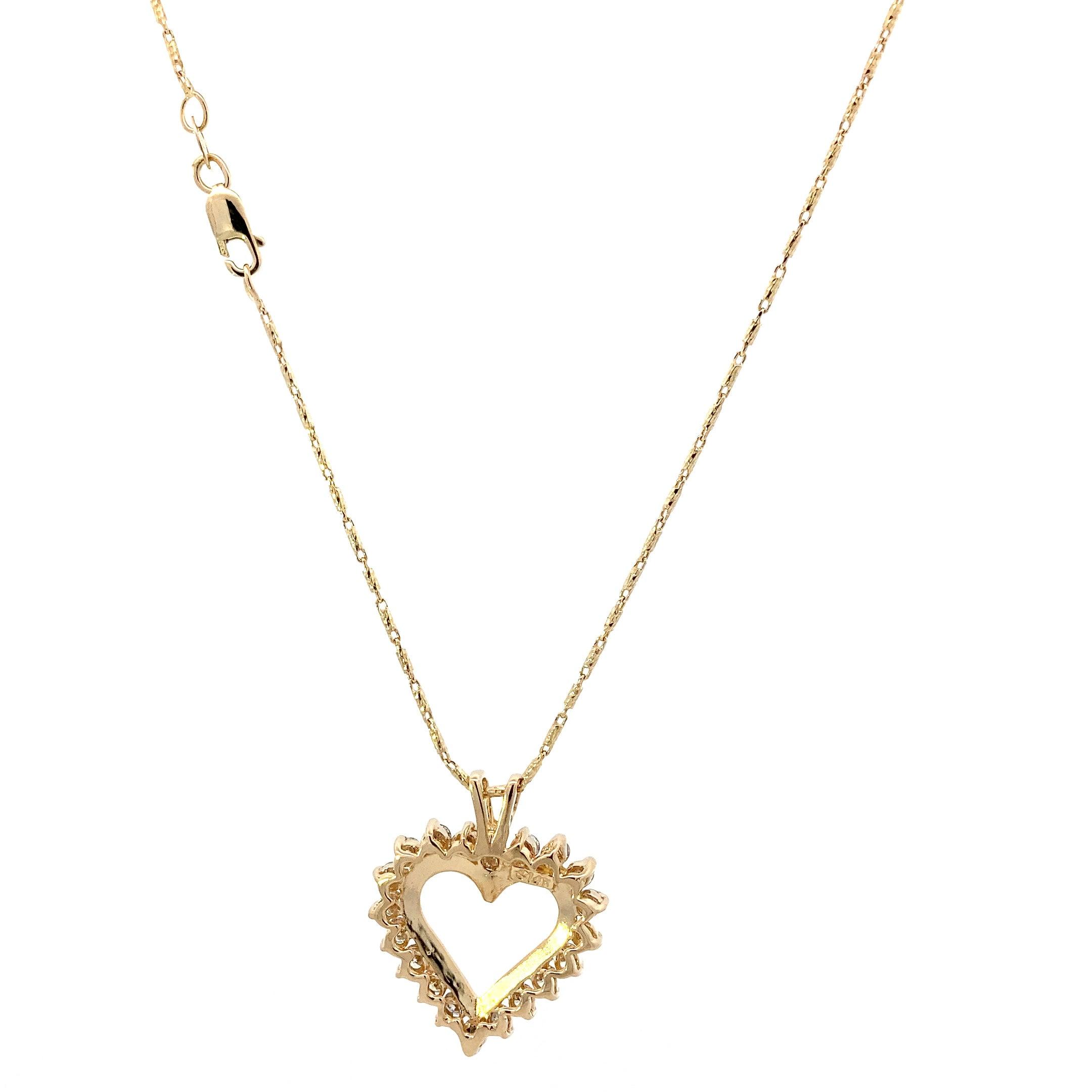 14K Yellow Gold Diamond Open Heart Pendant & Bar Link Chain Set - 0.90ct - ipawnishop.com