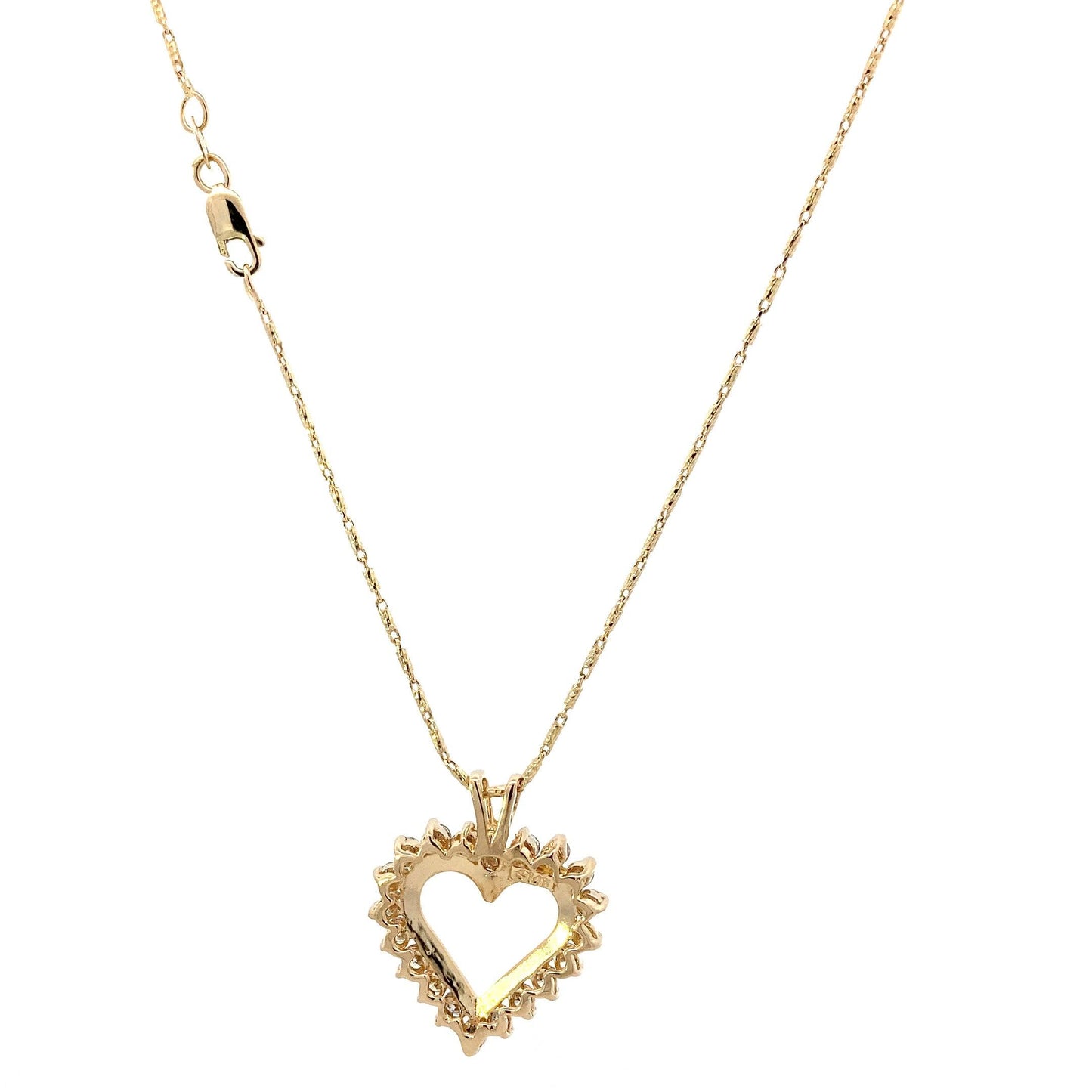 14K Oro Amarillo Diamante Corazón Abierto Colgante & Bar Link Chain Set - 0.90ct - ipawnishop.com