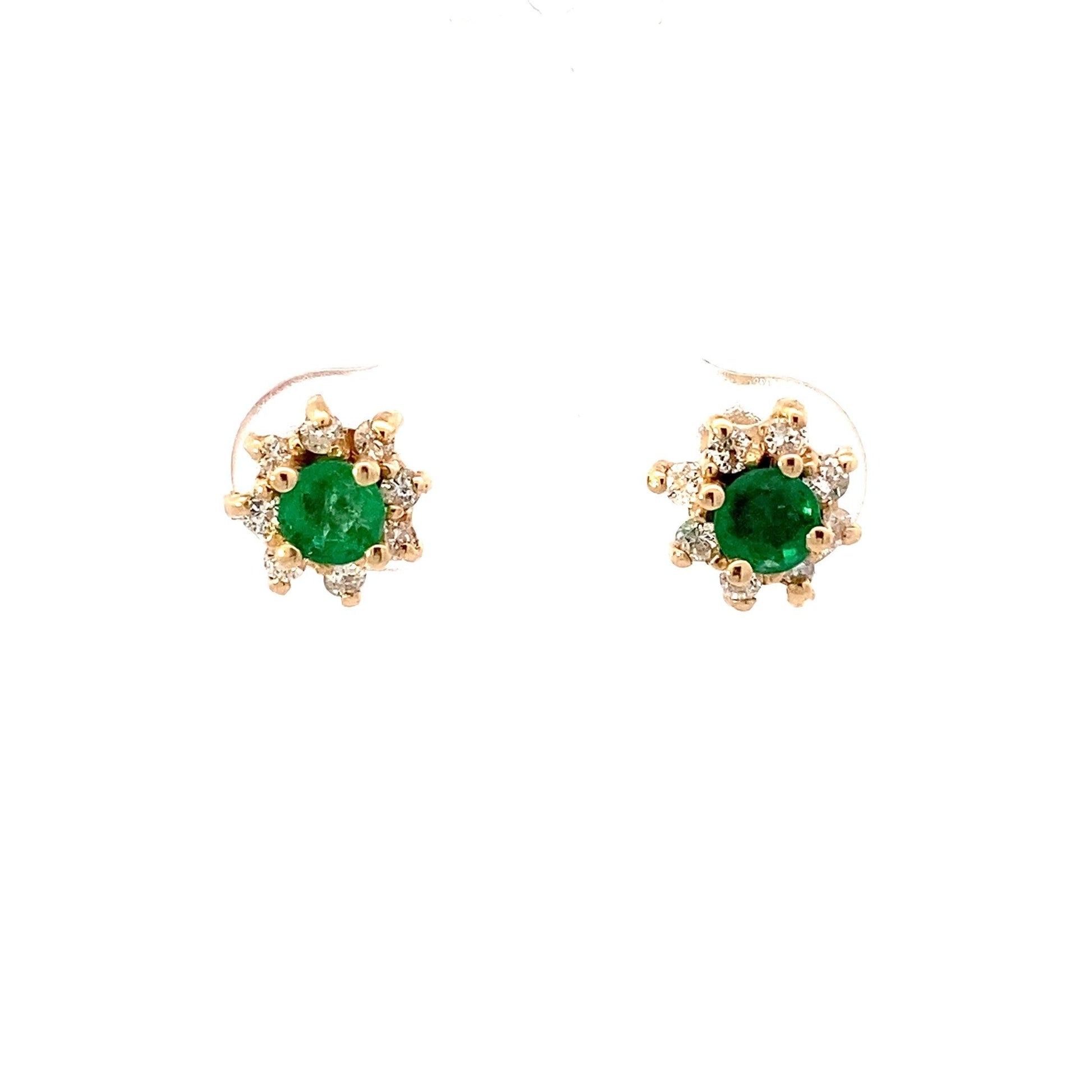 14K Yellow Gold Emerald & Diamond Earrings - 0.32ct - ipawnishop.com