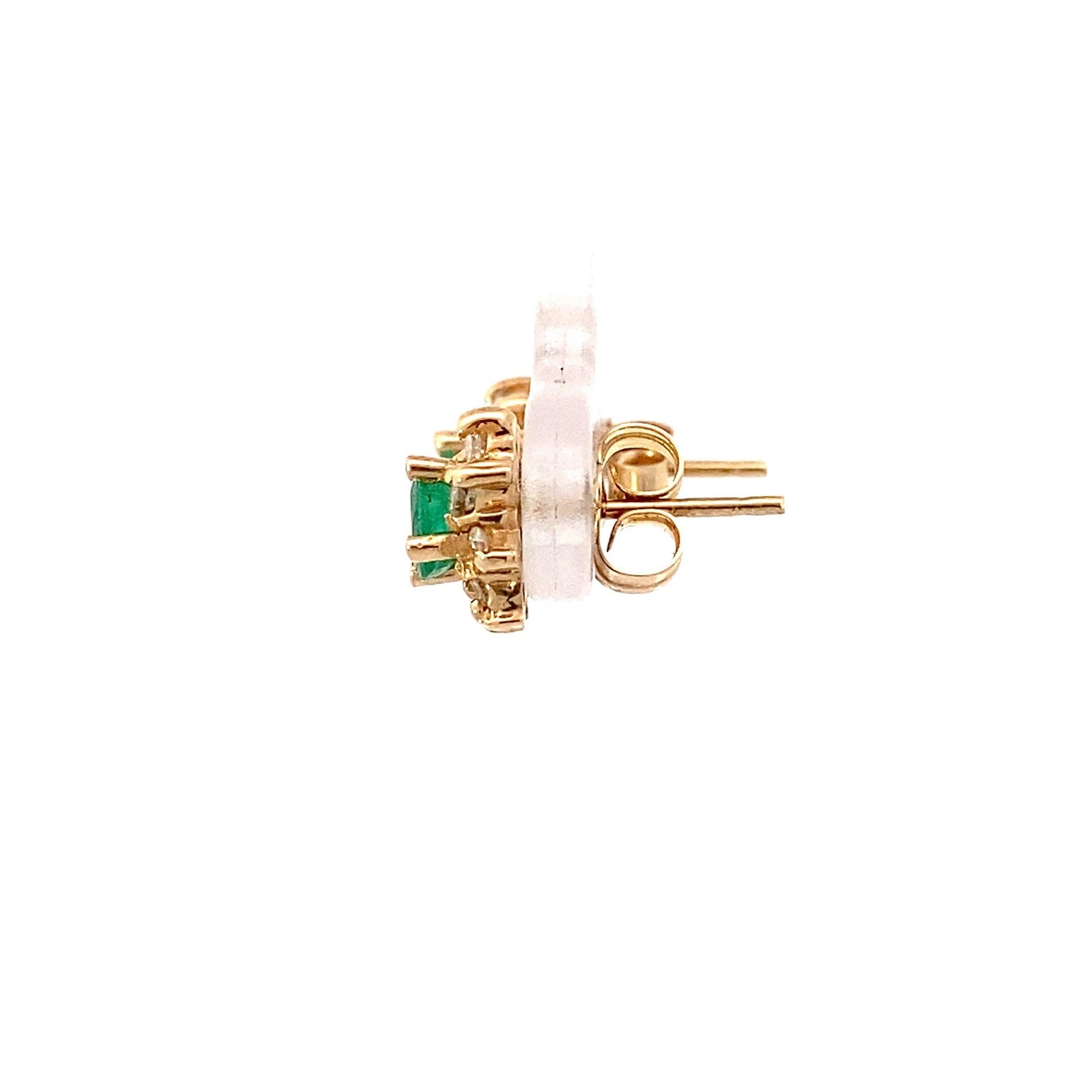 14K Yellow Gold Emerald & Diamond Earrings - 0.32ct - ipawnishop.com