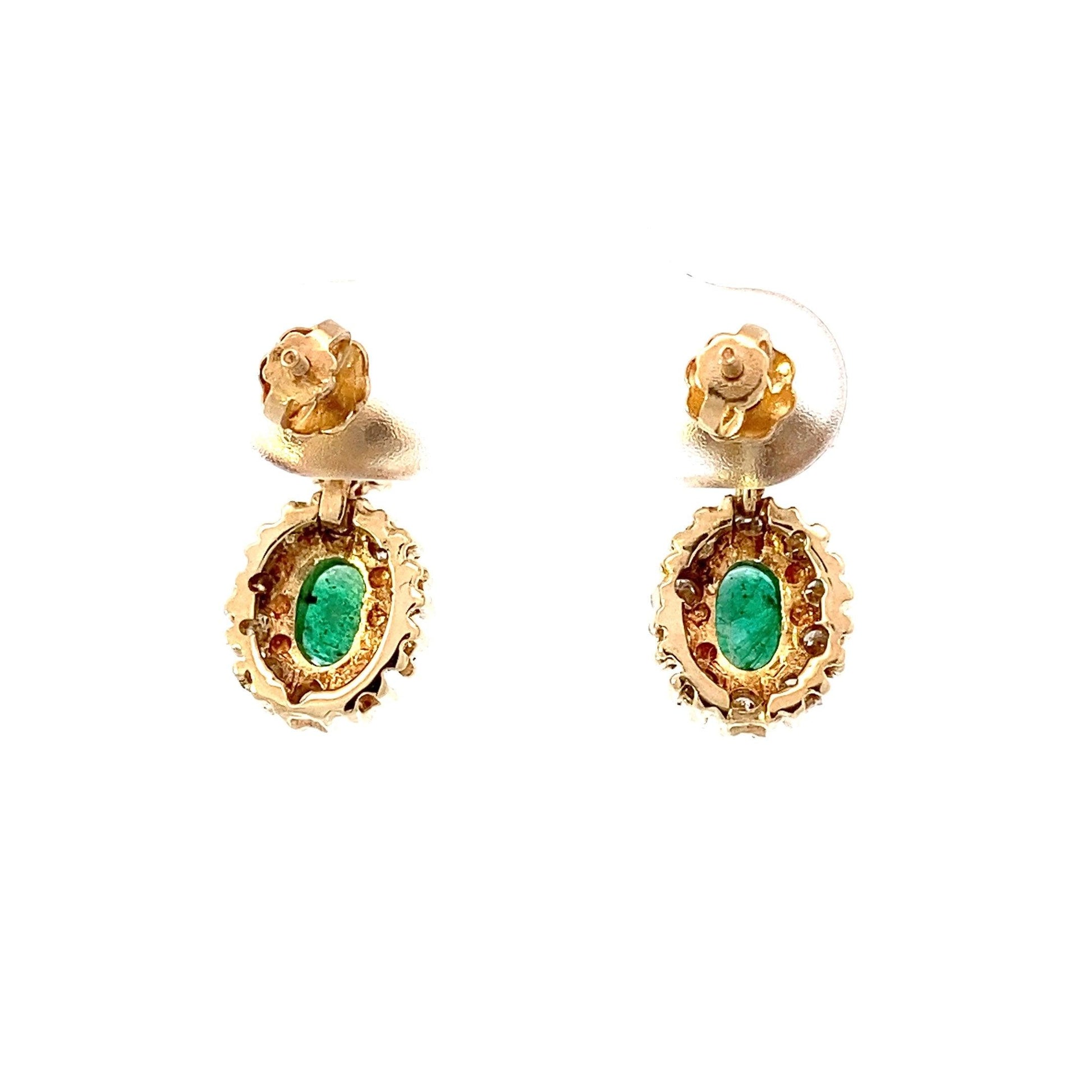 14K Yellow Gold Emerald Diamond Dangle Earrings - 0.64ct - ipawnishop.com