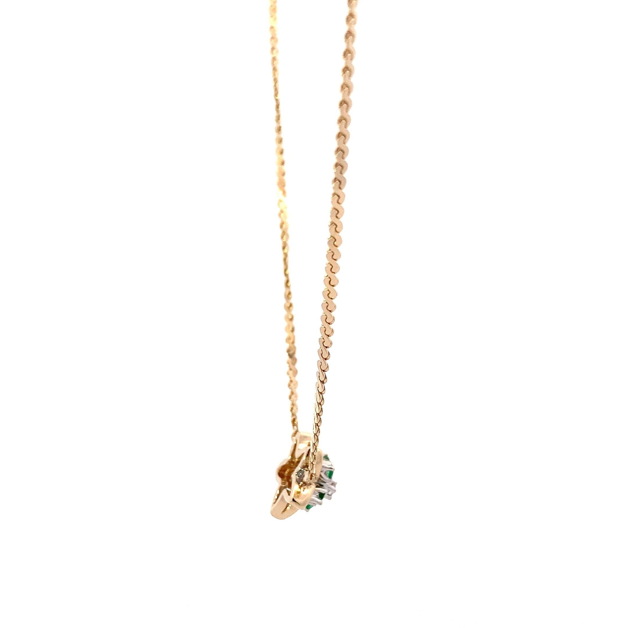 14K Yellow Gold Emerald Diamond Pendant & Serpentine Chain Set - 0.03ct - ipawnishop.com