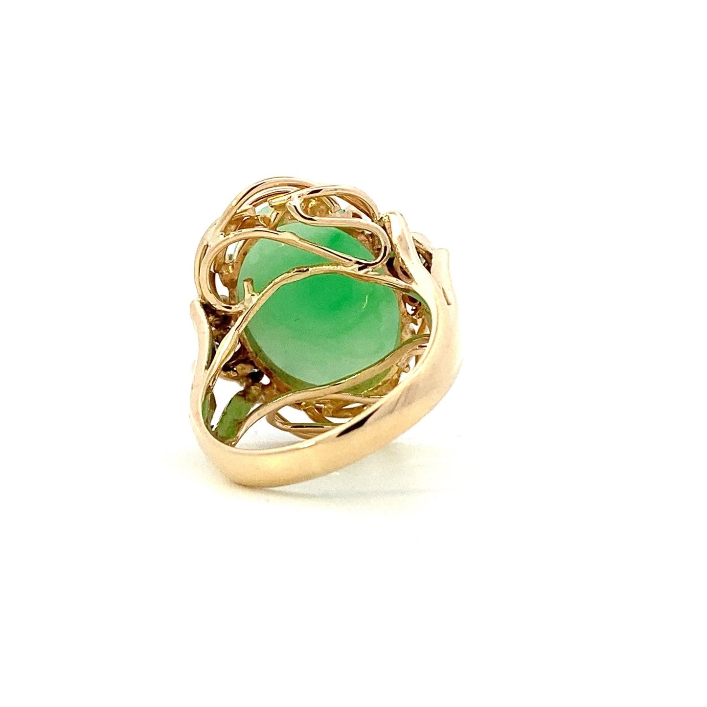 14K Yellow Gold Green Jade Women's Diamond Ring - 0.26ct - ipawnishop.com