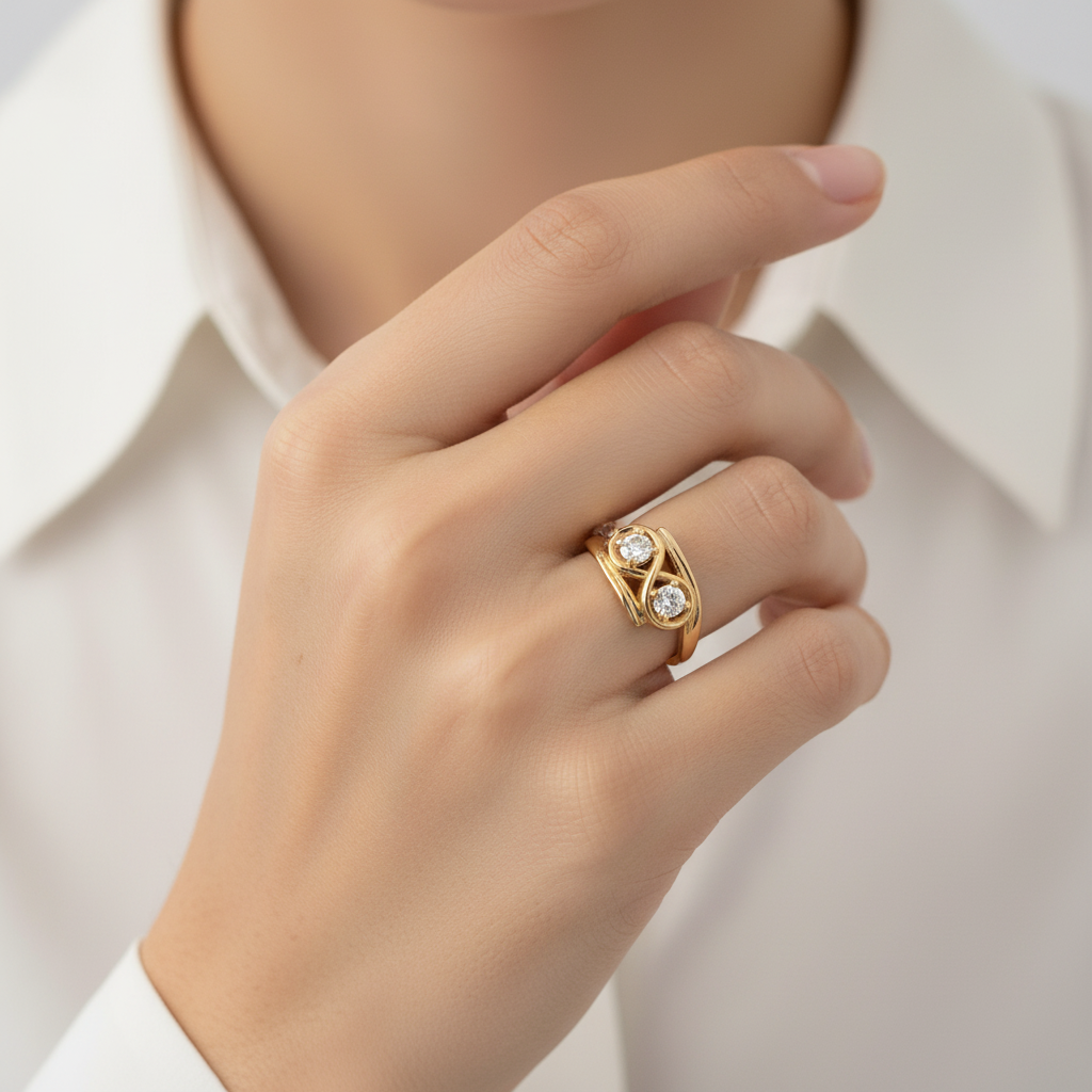 14K Yellow Gold Infinity Design Women's Diamond Ring - 0.42ct