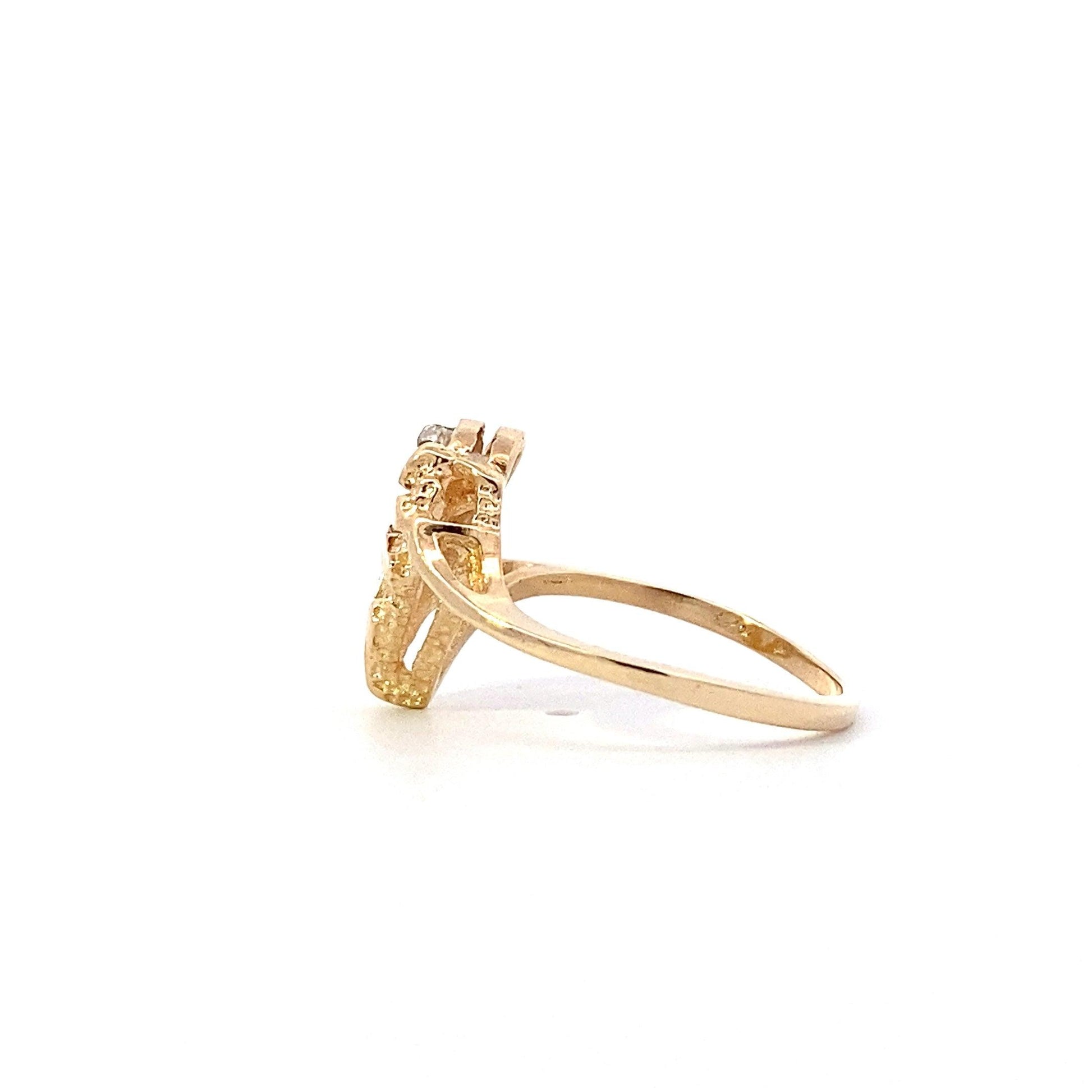 14K Yellow Gold Nugget Heart Women's Diamond Ring - 0.13ct - ipawnishop.com