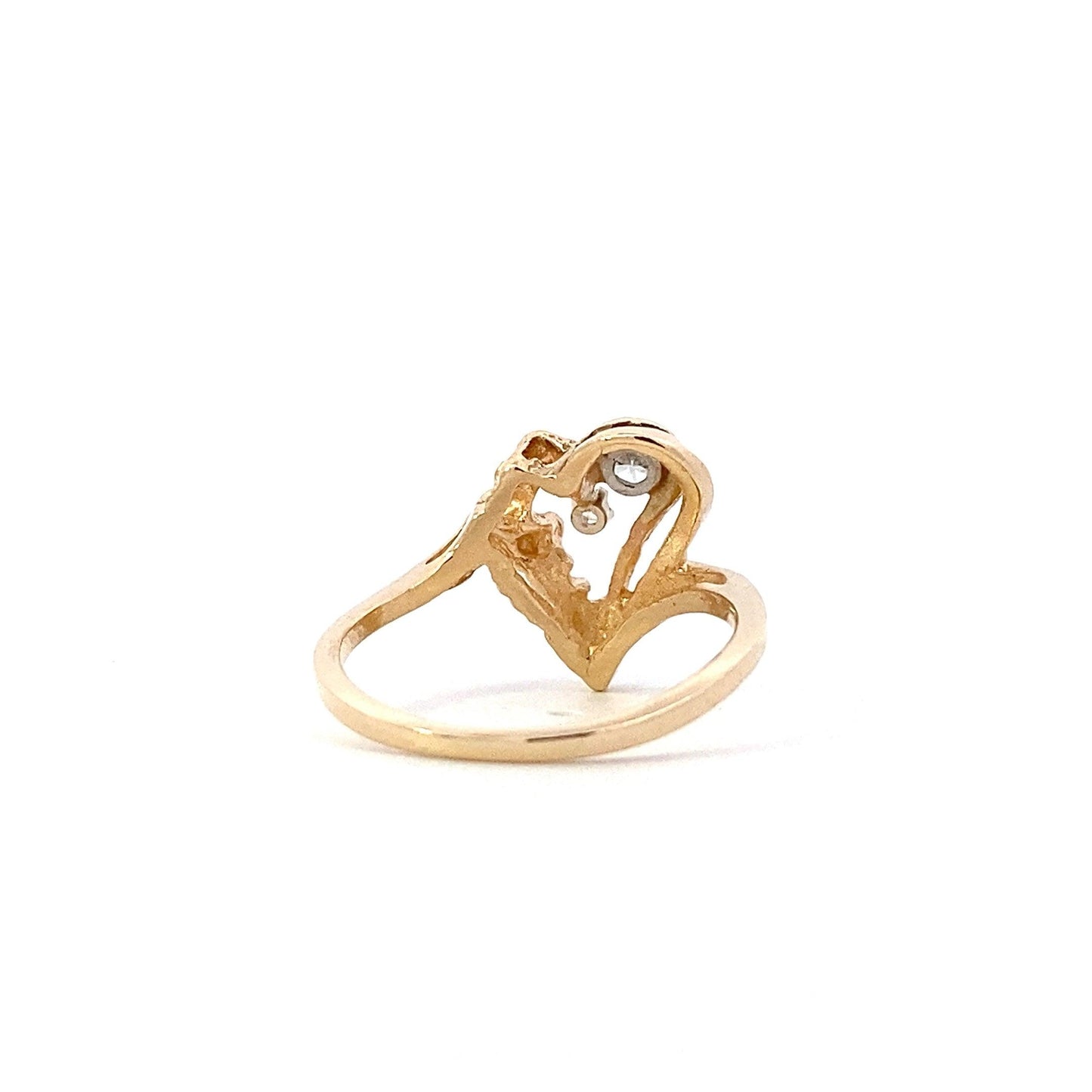 14K Oro Amarillo Nugget Corazón Anillo de Diamantes de la Mujer - 0.13ct - ipawnishop.com