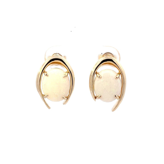 14K Yellow Gold Oval Opal Earrings - ipawnishop.com