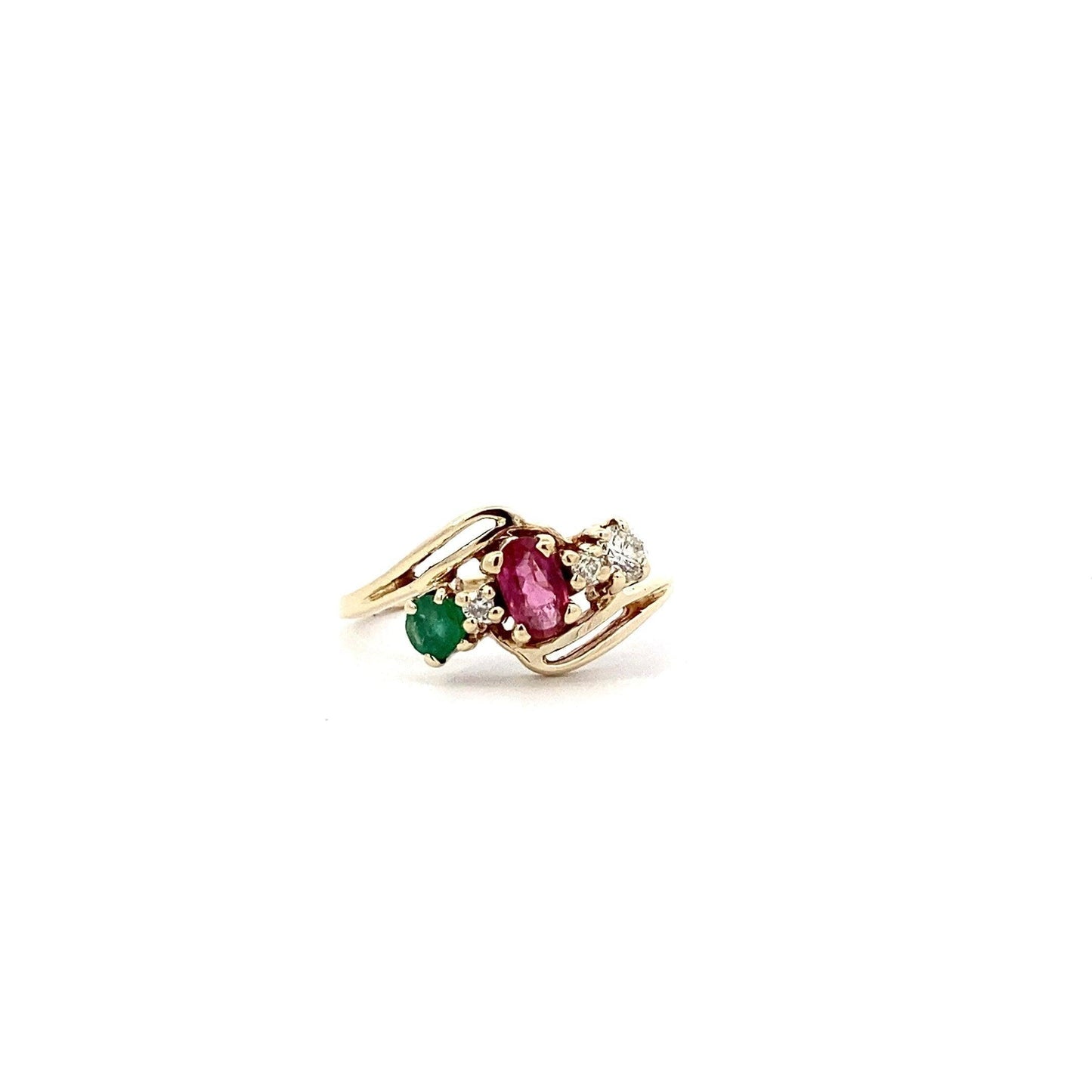 14K Yellow Gold Ruby, Emerald & Diamond Ring - 0.13ct - ipawnishop.com