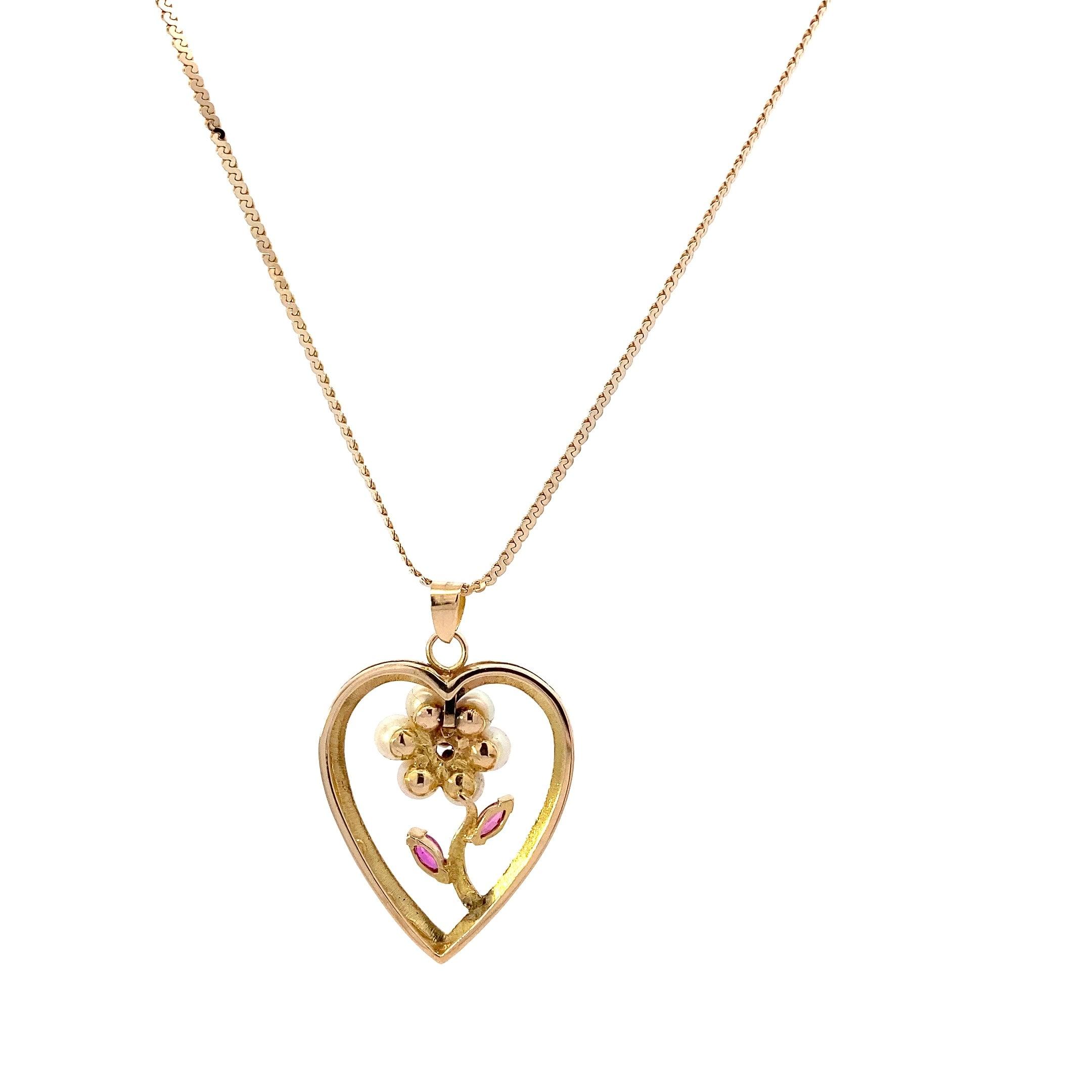 14K Yellow Gold Ruby Heart Pendant & Serpentine Chain Set - ipawnishop.com