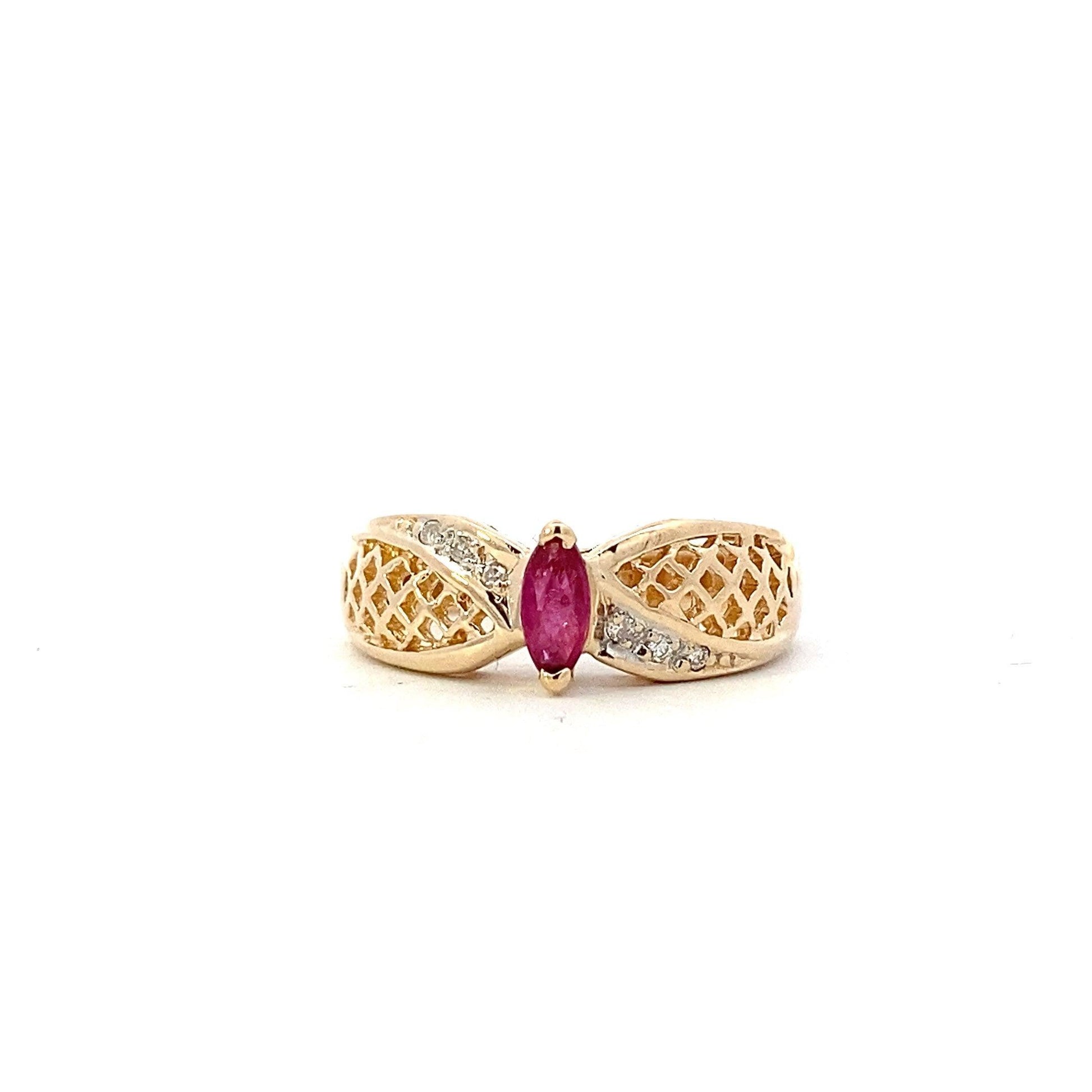 14K Yellow Gold Ruby Women's Diamond Ring - 0.04ct - ipawnishop.com