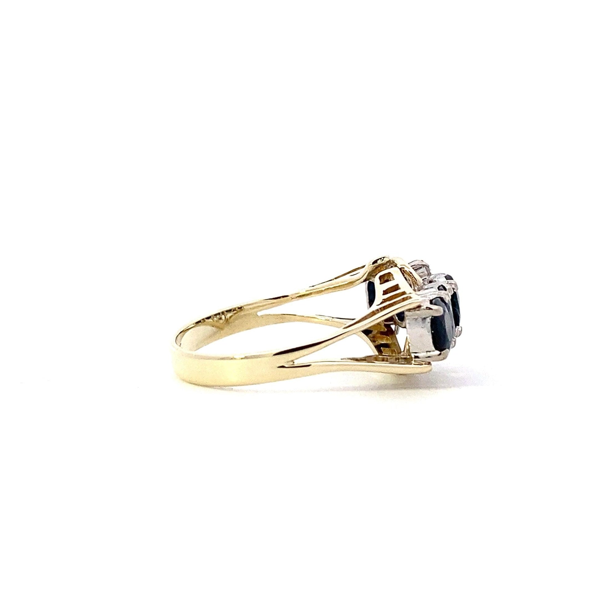 14K Oro Amarillo Zafiro Anillo de Diamantes de la Mujer - 0.03ct - ipawnishop.com