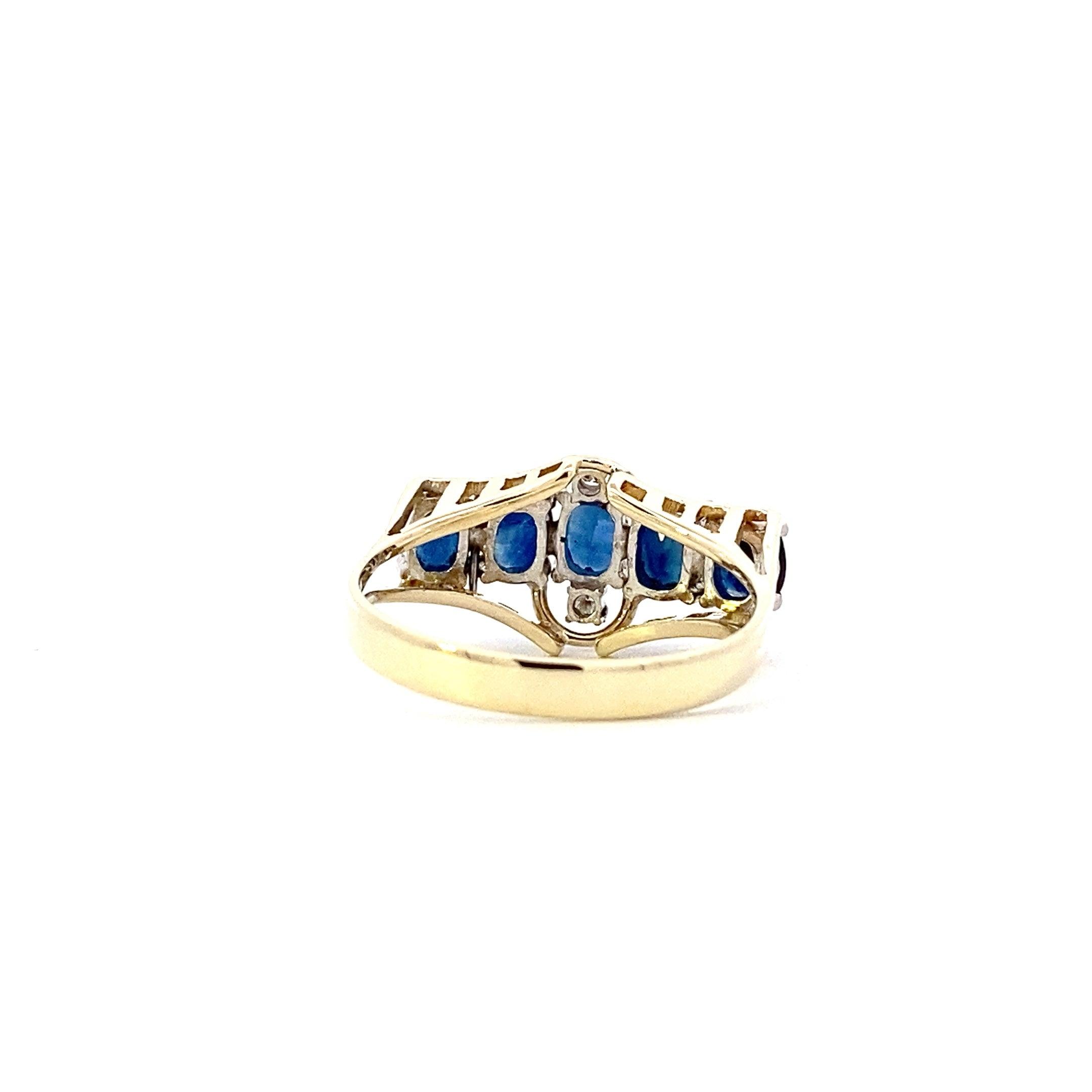 14K Yellow Gold Sapphire Women's Diamond Ring - 0.03ct - ipawnishop.com