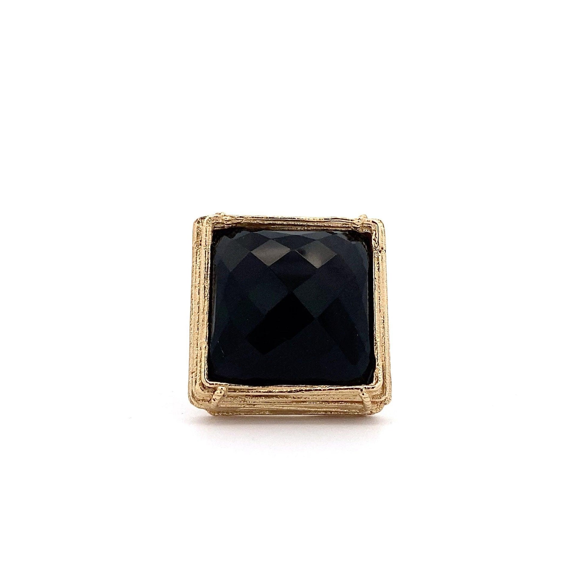 14K Yellow Gold Square Checkerboard Onyx Ring - ipawnishop.com