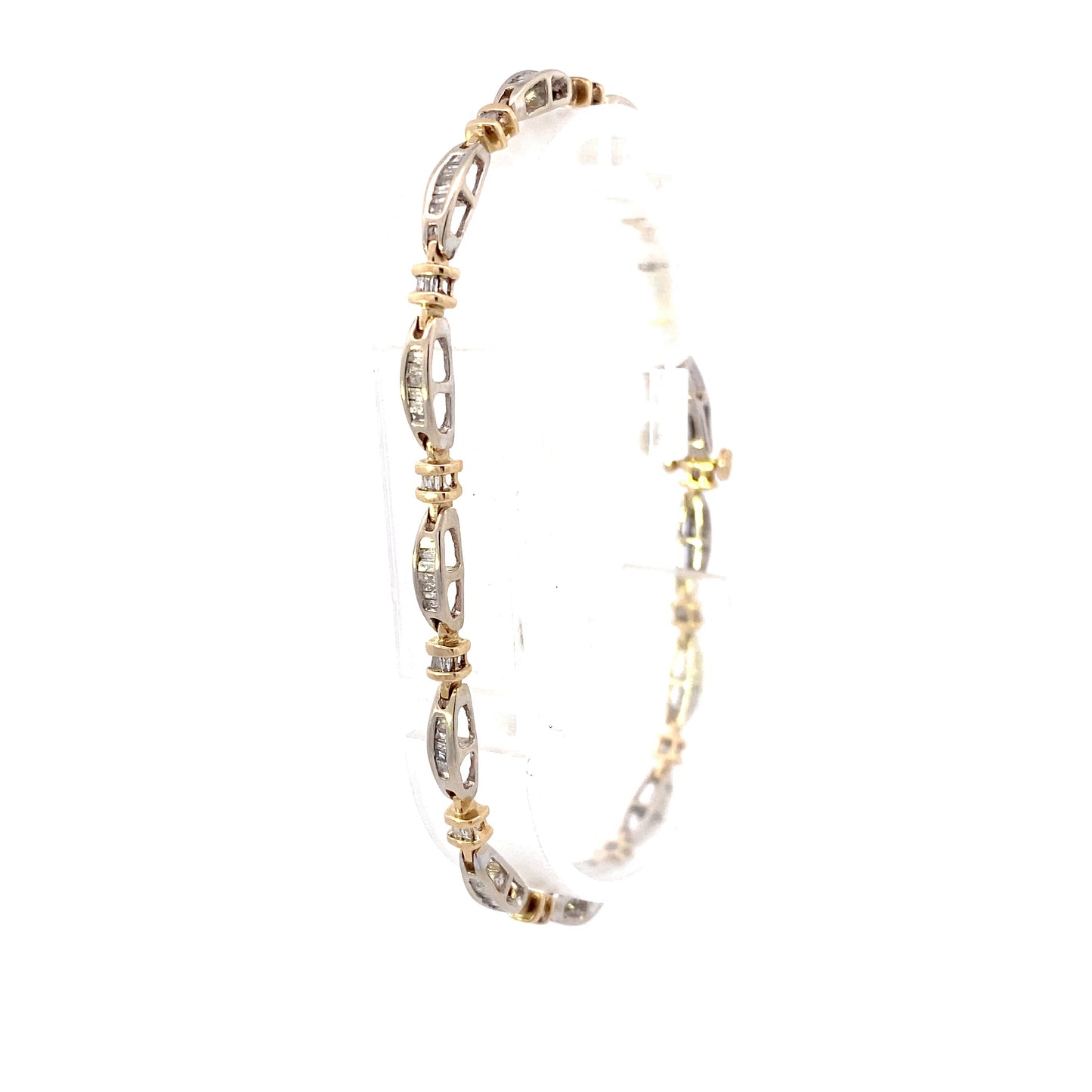 14K Yellow & White Gold Diamond 7.5", Tennis Bracelet - 0.91ct