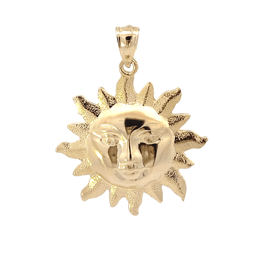 14K Yellow Gold Sun Face Pendant