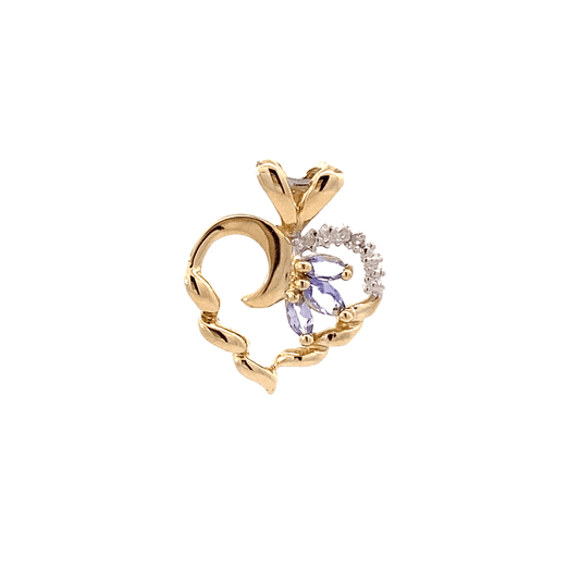 10K Yellow Gold Tanzanite & Diamond Heart Pendant - 0.006ct
