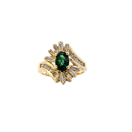 14K Yellow Gold Diamond & Emerald Ring - 0.43ct
