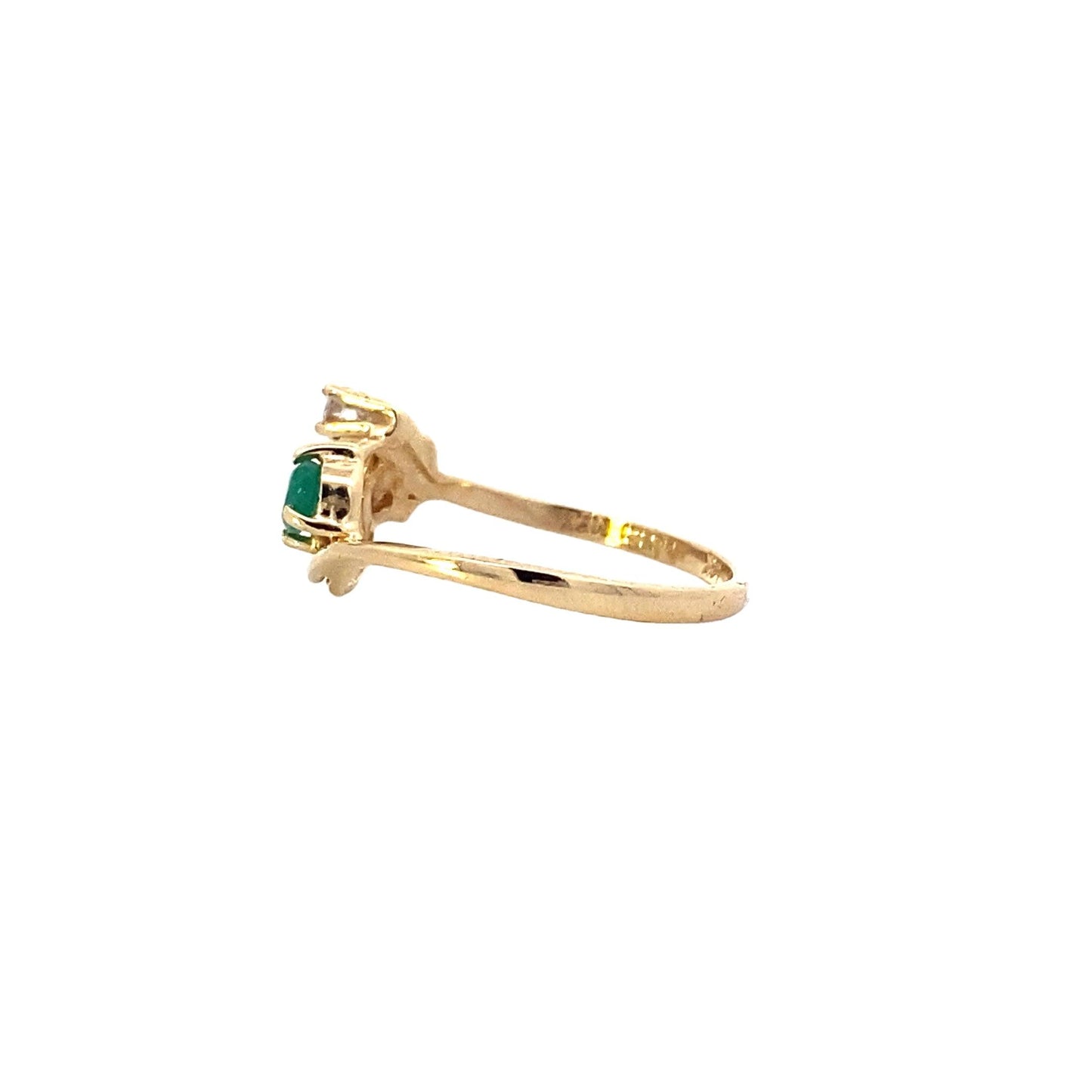 14K Yellow Gold Diamond & Emerald Women's Ring - 0.12ct