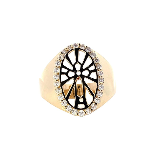 14K Yellow Gold CZ Oval Religious Ring