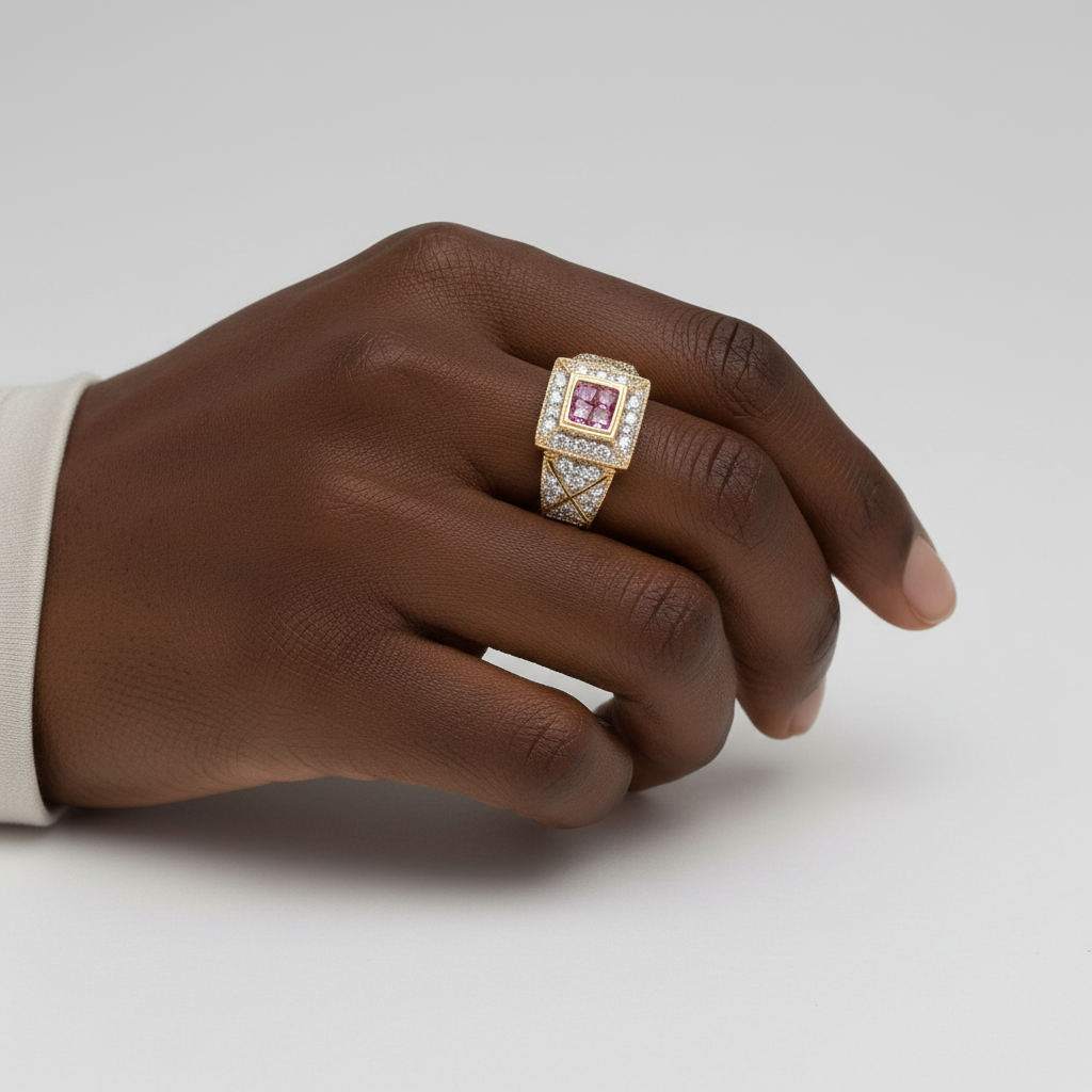 14K Yellow Gold Diamond & Pink Sapphire Ring - 0.14ct