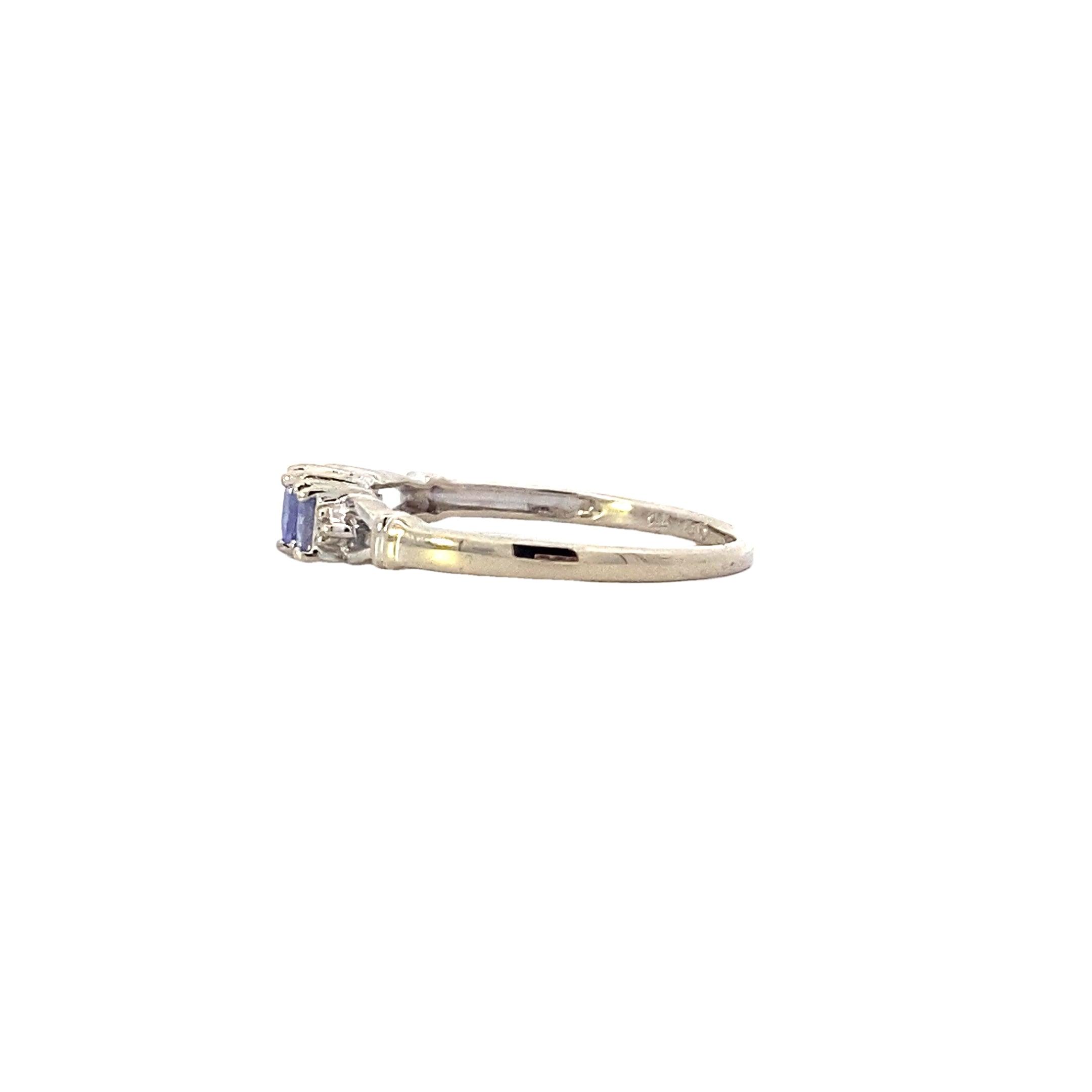 14K White Gold Diamond & Tanzanite Women's Ring - 0.05ct