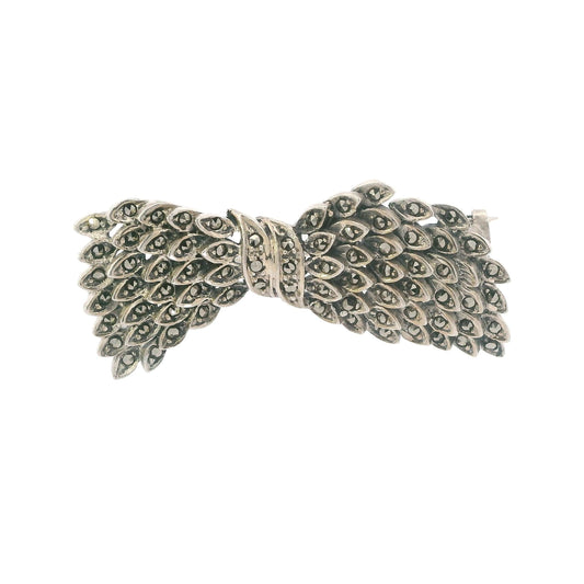 Vintage Silver Marcasite Bow Brooch