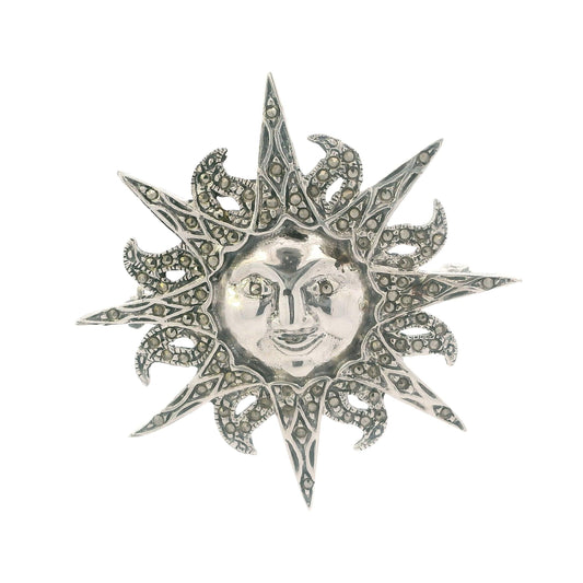 Vintage Silver Marcasite Sun Brooch