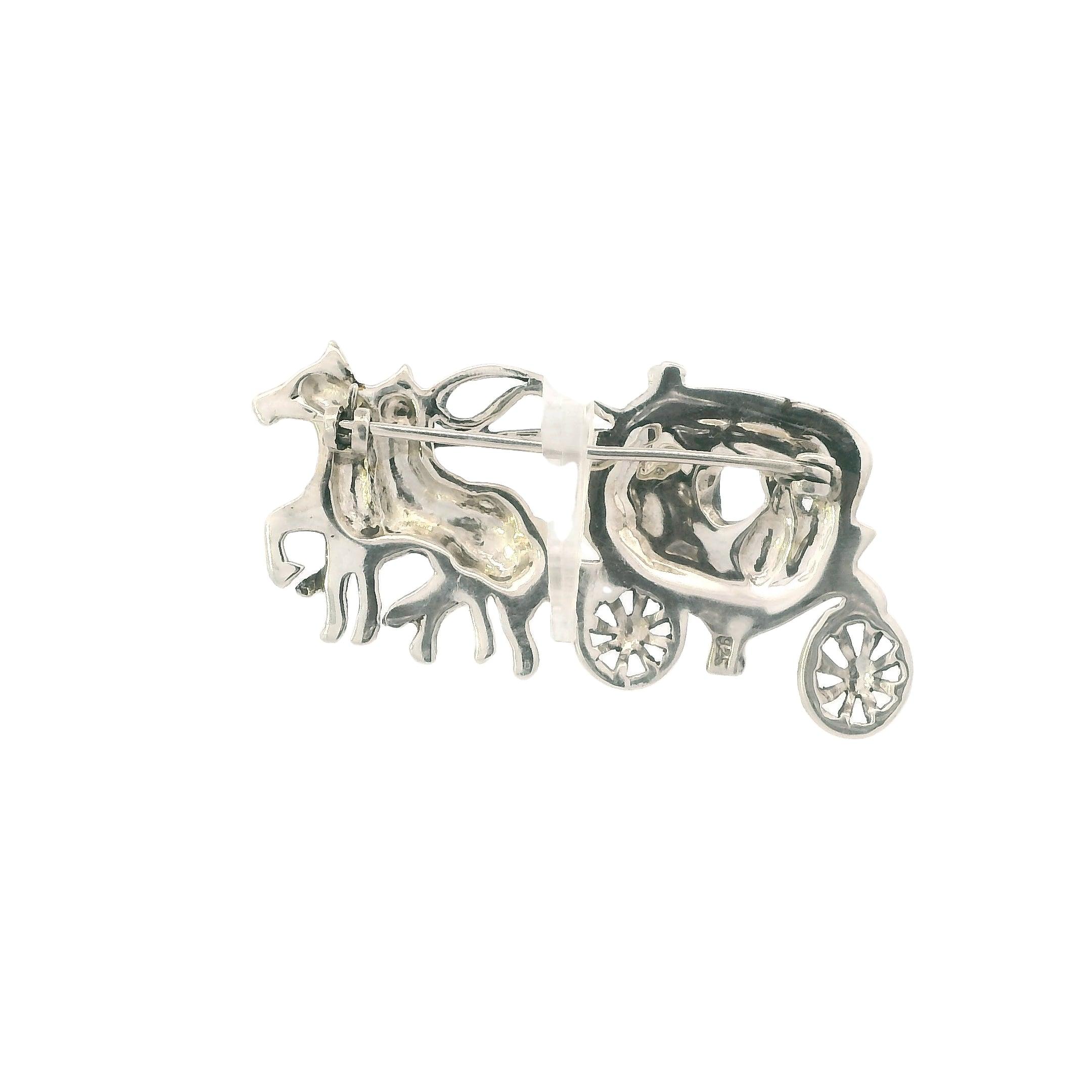 Vintage Silver Marcasite Carriage & Horse Brooch