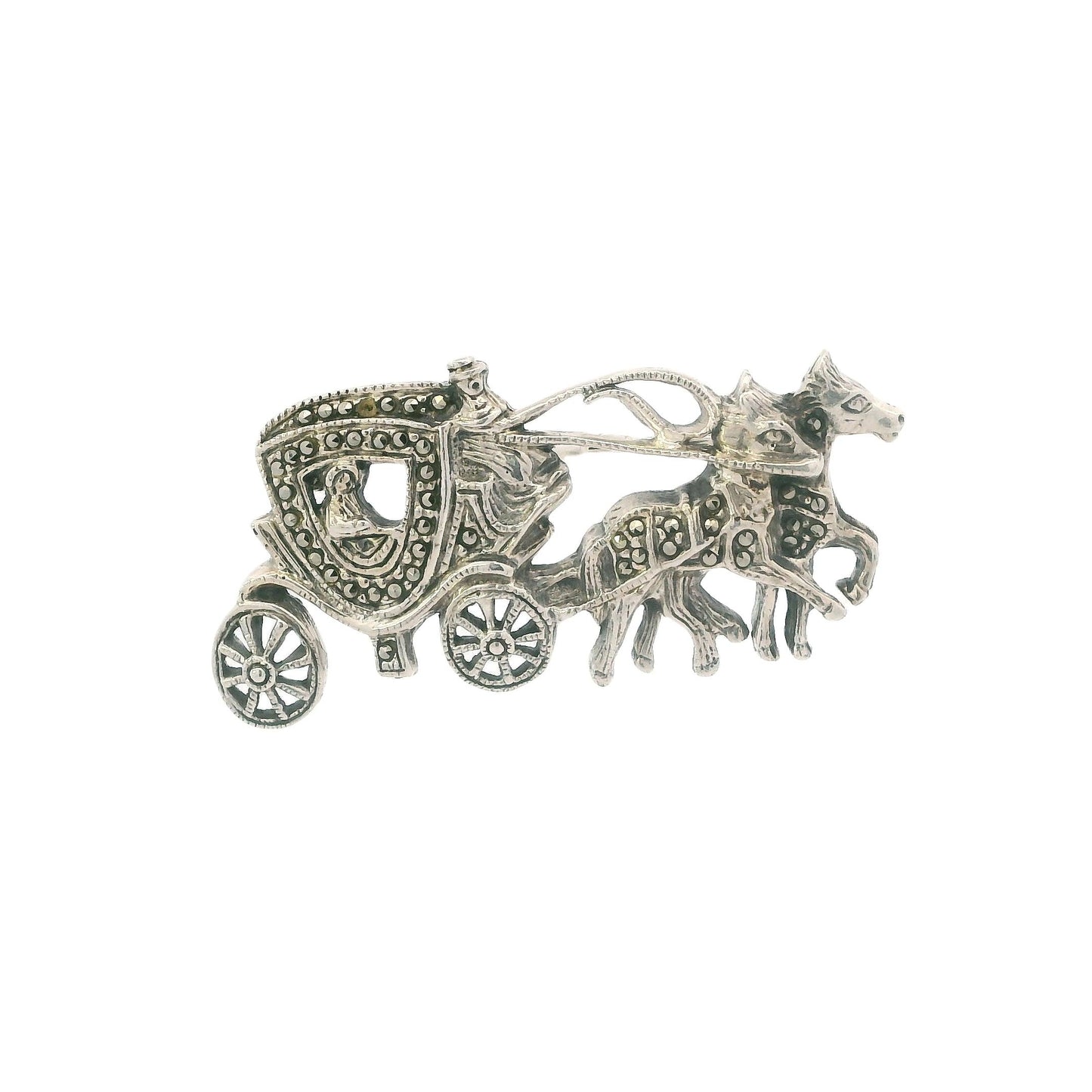 Vintage Silver Marcasite Carriage & Horse Brooch