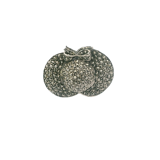 Vintage Silver Marcasite Hat W/ Bow Brooch