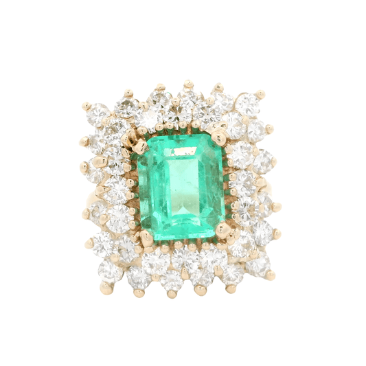 14K Yellow Gold Diamond & Emerald Women's Ring - 1.6ct