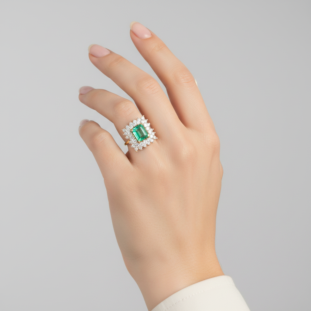 14K Yellow Gold Diamond & Emerald Women's Ring - 1.6ct