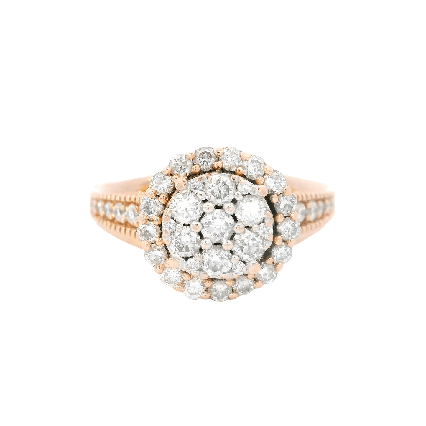 10K Rose Gold Diamond Cluster Ring - 0.73ct