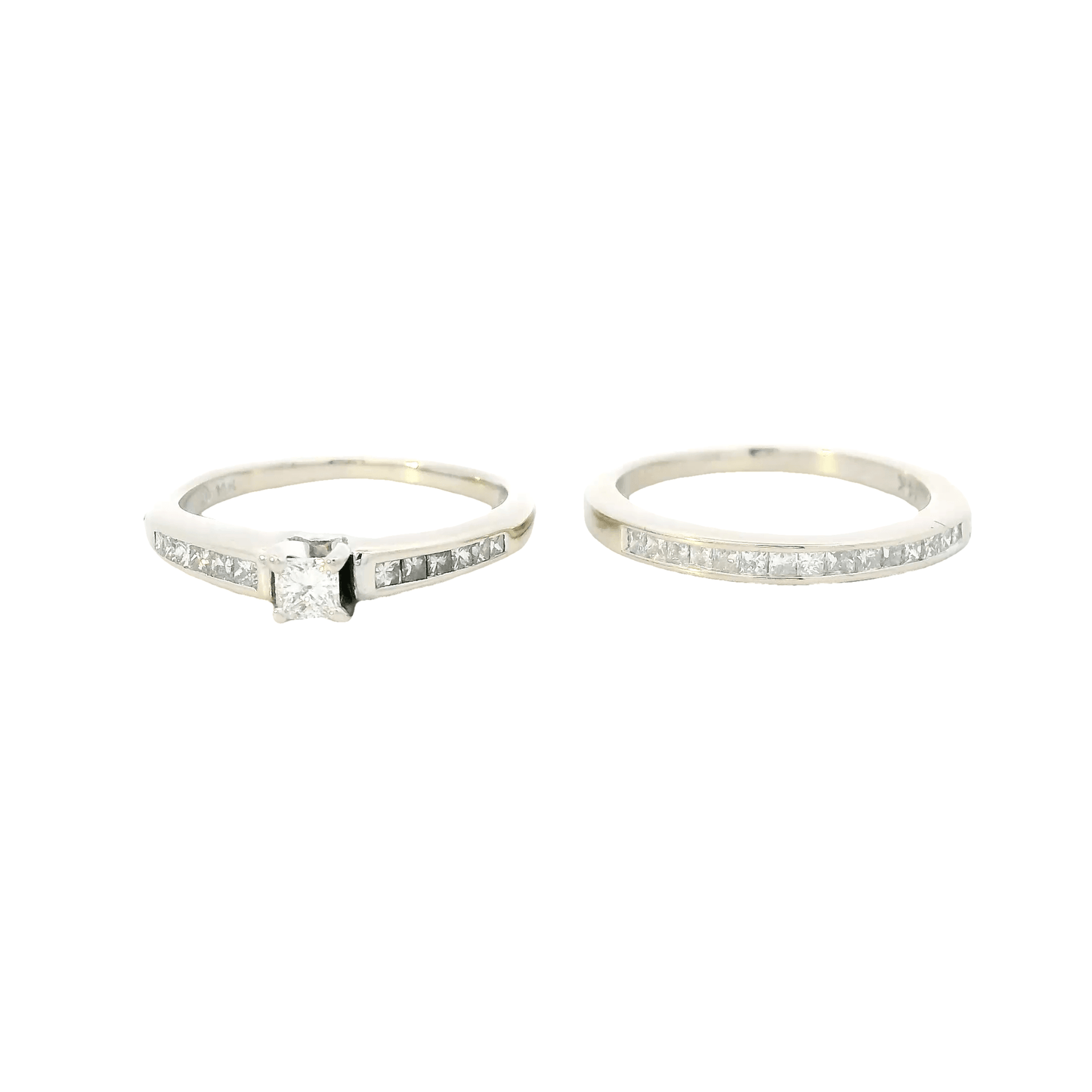 14K White Gold Diamond Engagement & Wedding Ring Set - 0.78ct