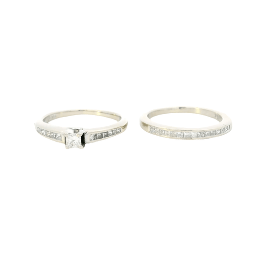 14K White Gold Diamond Engagement & Wedding Ring Set - 0.78ct